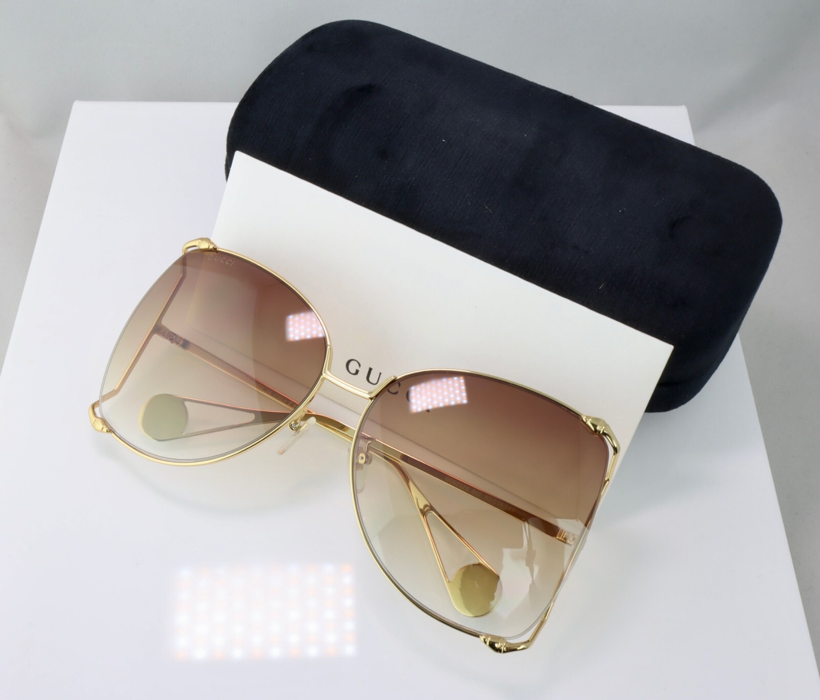 Gucci GG0252S 003 63mm Square Oversized Sunglasses Gold with Brown Lens