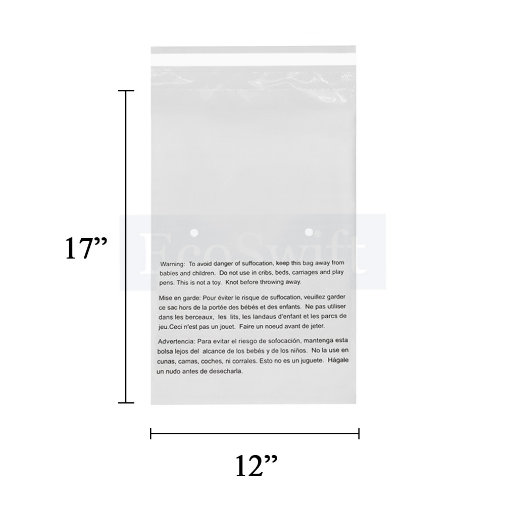 1-10000 12x17 EcoSwift Self Seal Suffocation Warning Clear Poly Bags Free Ship