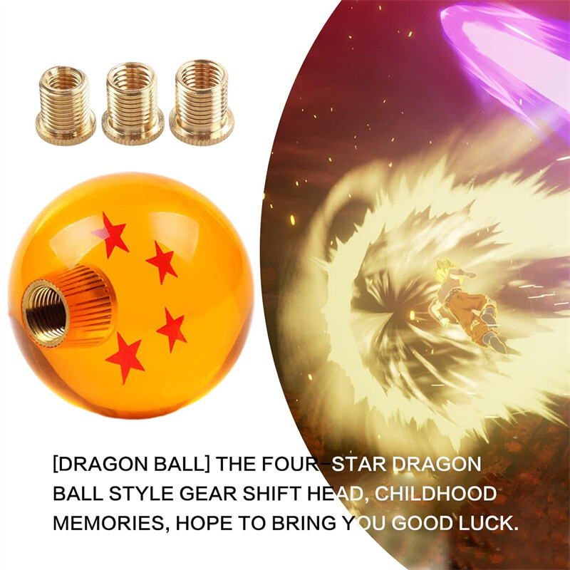 Round Dragon Ball 4 Star Shift Knob Manual Gear Shifter Head with 3 Adapters
