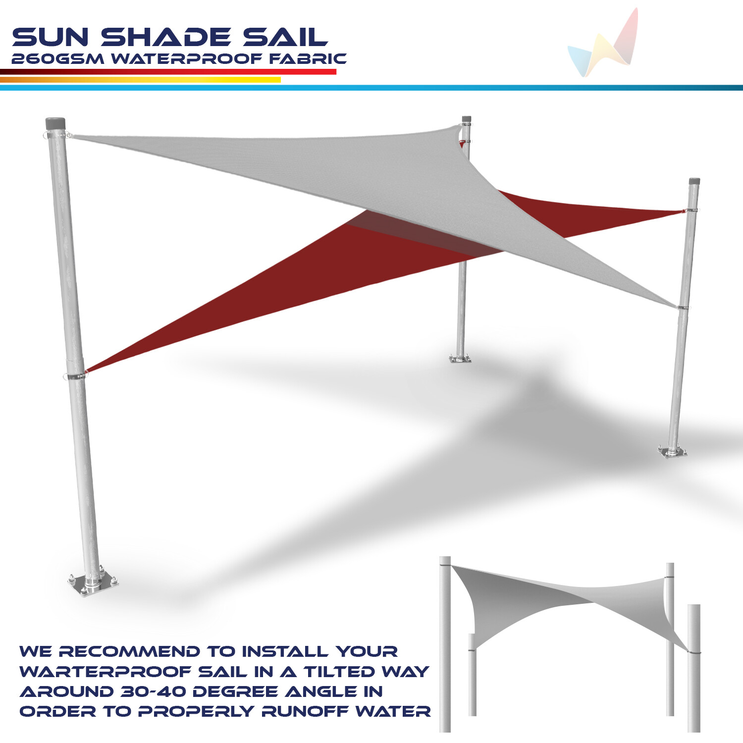 8' x 12' Waterproof Sun Shade Sail Fabric Outdoor Canopy Patio Awning Cover
