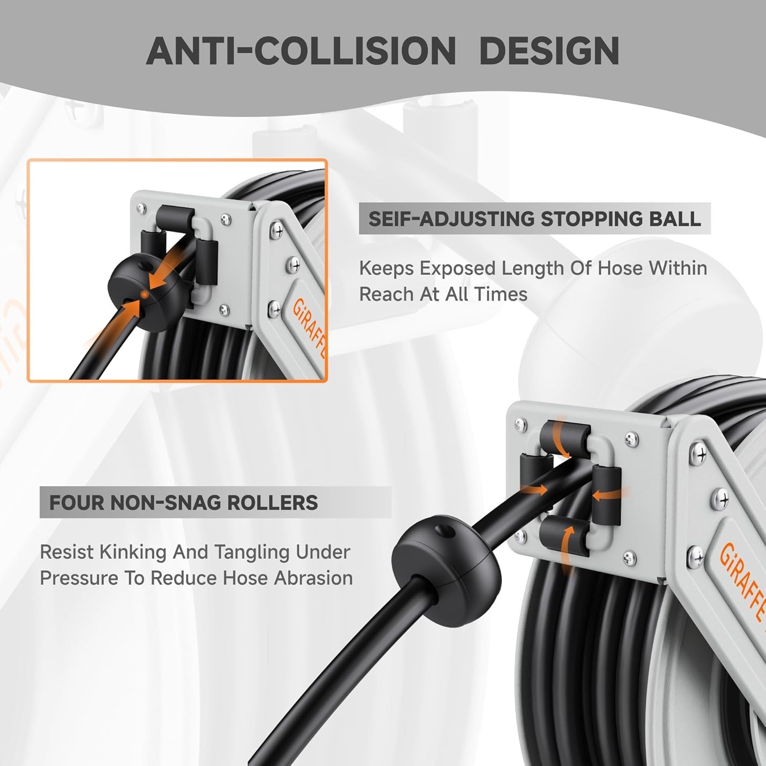 Giraffe Tools 3200PSI Pressure Washer Hose Reel 1/4" x 65 ft Retractable Hose