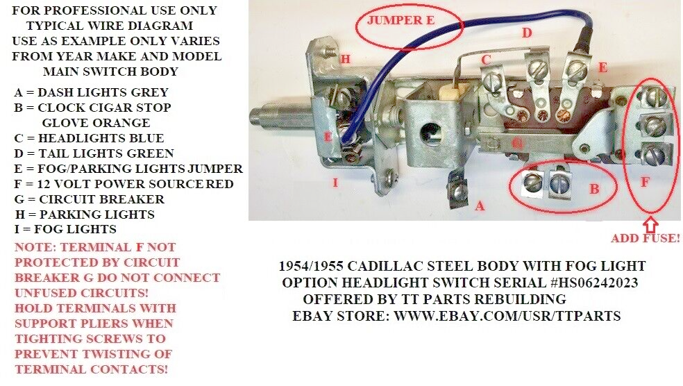1953/54/55 CADILLAC HEADLIGHT SWITCH WITH FOG LIGHT OPTION TESTED & WORKS