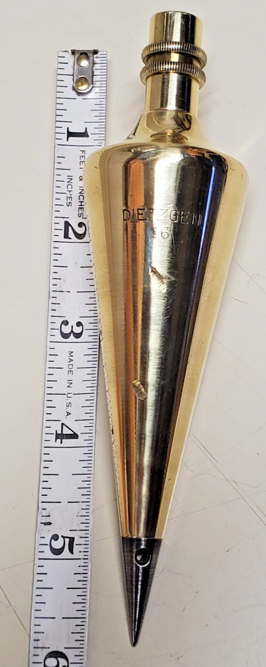VINTAGE DIETZGEN #16 SOLID BRASS PLUMB BOB, 16 OUNCES, IN ORIGINAL BOX