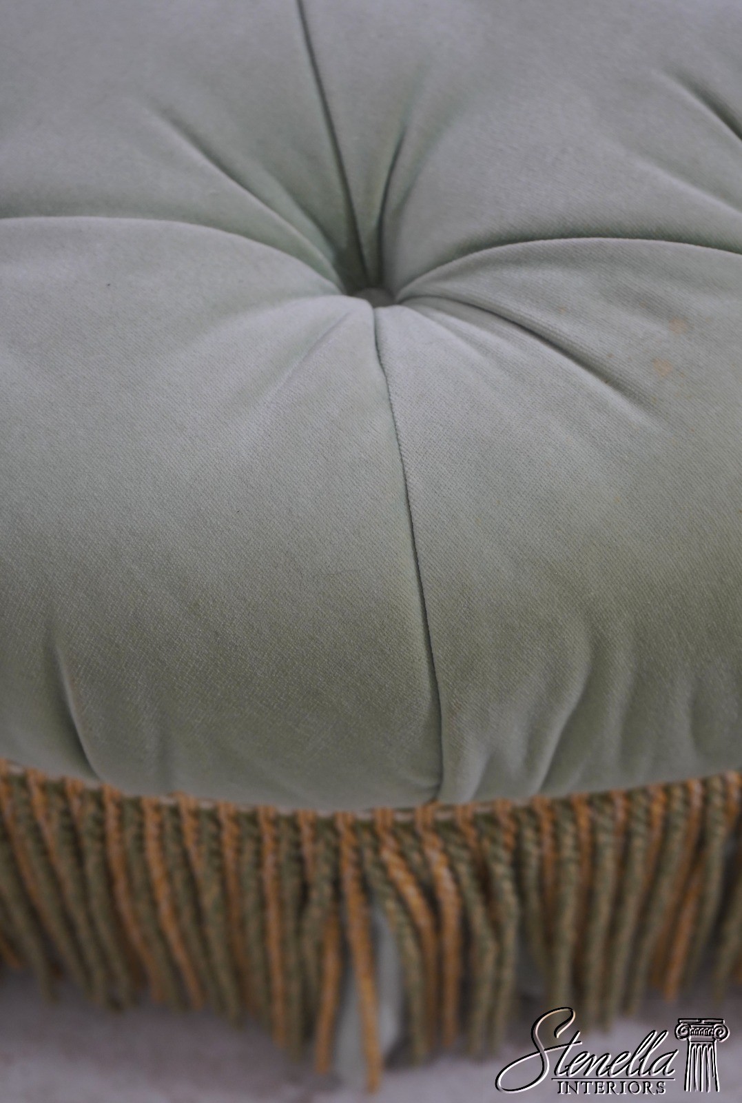 71656: BAKER Round Green Velvet Style Upholstered Ottoman