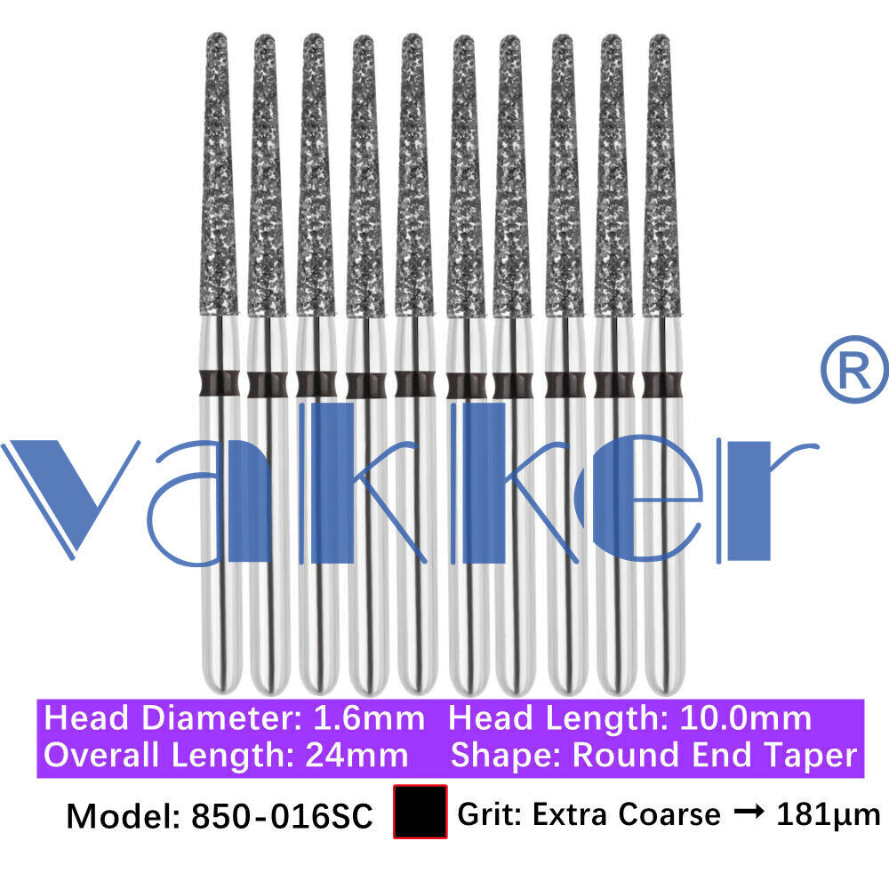10pc/pk Vakker Dental FG Diamond Burs Round Long/ Round End Taper for High Speed