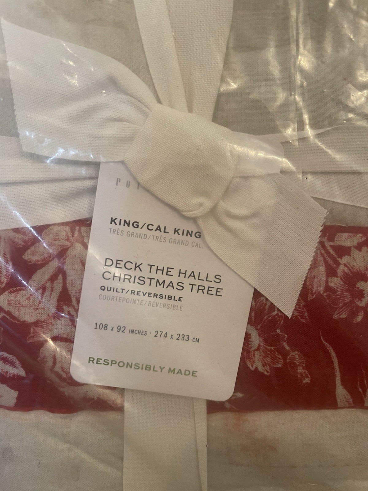 Pottery Barn Deck the Halls Christmas Tree Reversible Quilt King Cali King