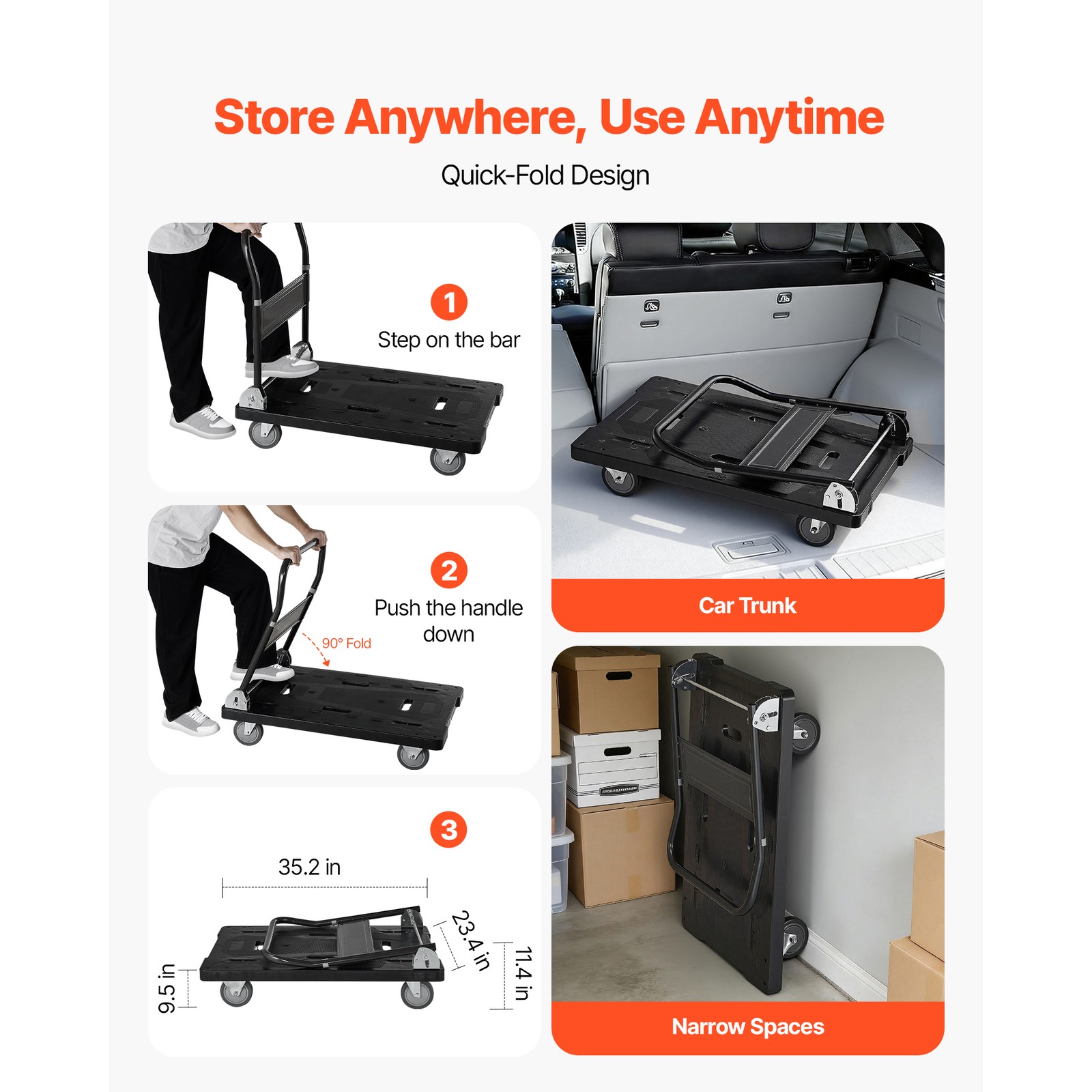 Uimoso Foldable Push Cart Dolly 1000 lbs Capacity with Wheels Folding Platform