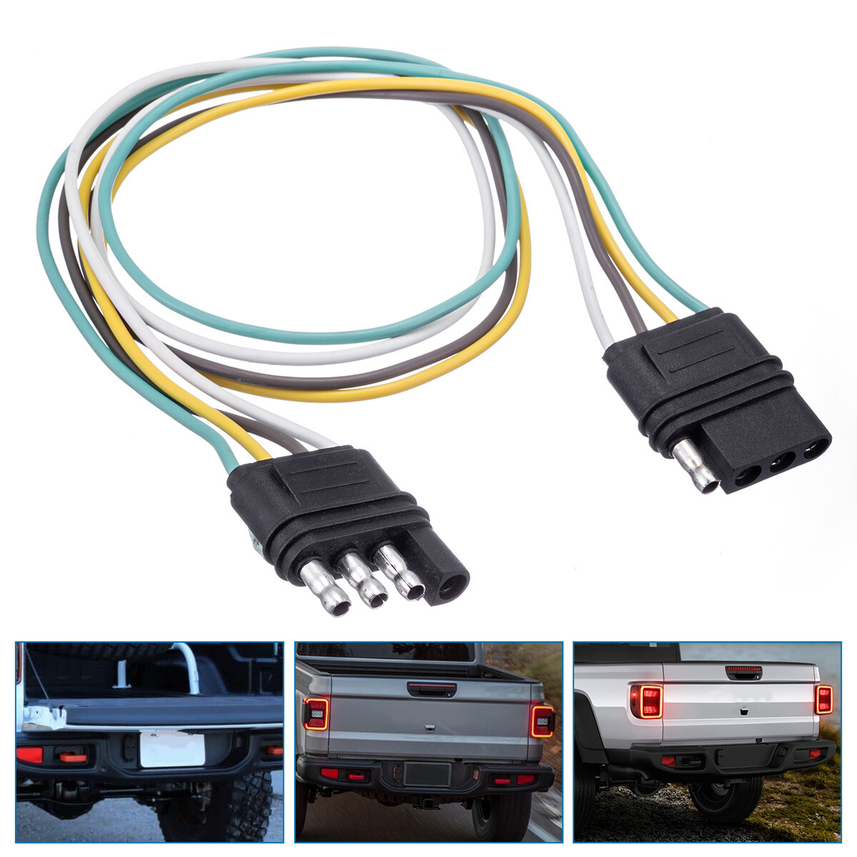 2ft Trailer Light Wiring Harness Extension 4-Pin Plug 18 AWG Flat Wire Connector