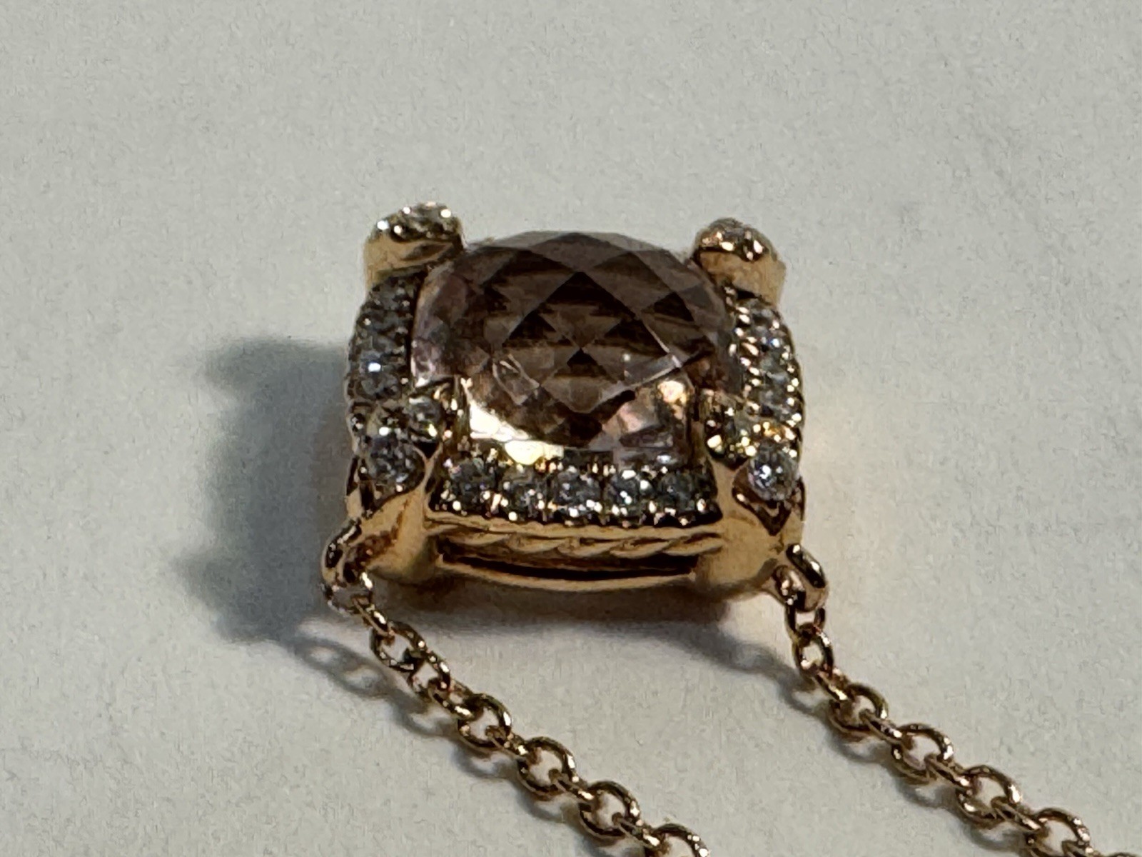 David Yurman 18k R/G Petite Chatelaine Necklace Morganite Diamonds Retail $2,050