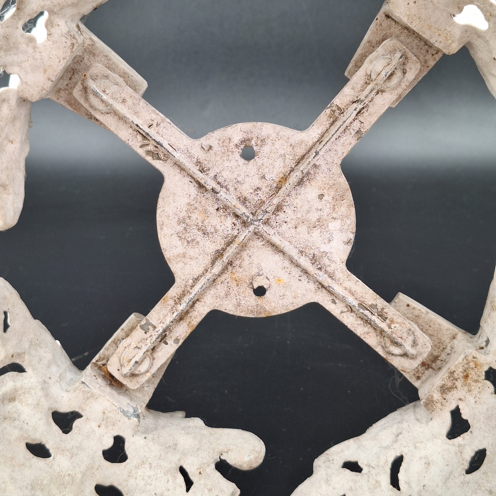 Antique Cast Iron Planter Holder Ornate Lattice White Garden Decor