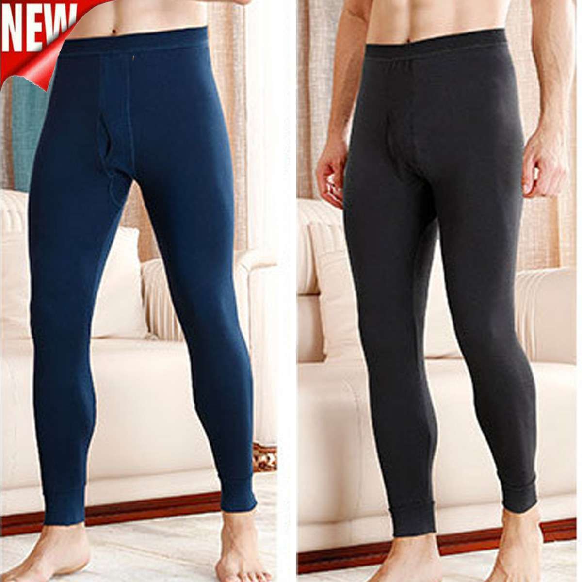 Men Winter Fleece Lined 100% Cotton Thermal Long Johns Bottom Underwear Pants