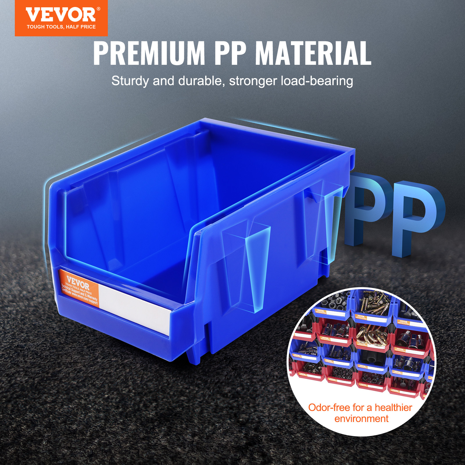 VEVOR Hanging Stackable Storage Bin Plastic Organizer Garage Box 24 PCS Blue/Red