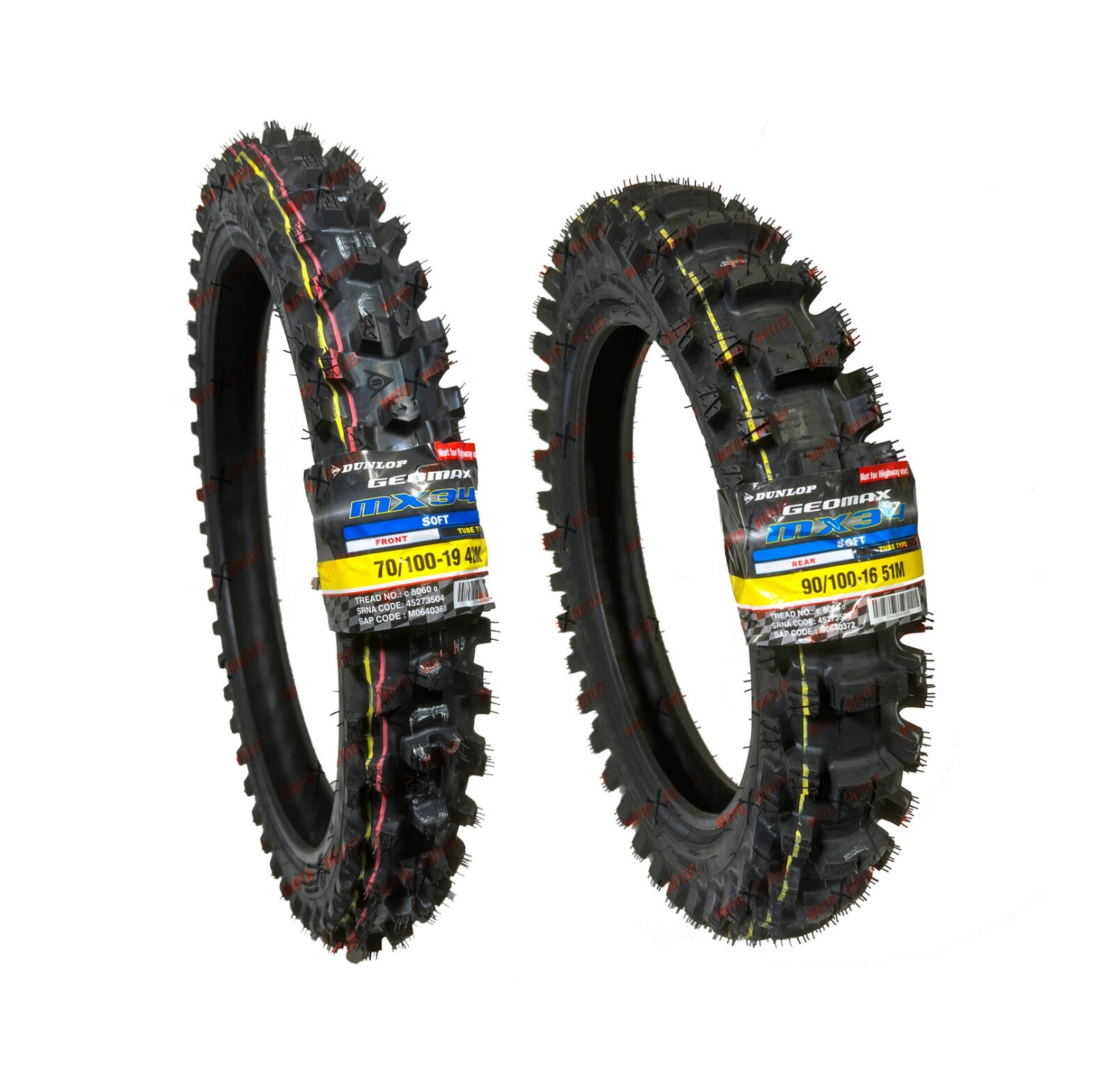 Dunlop 70/100-19 90/100-16 Tire Set MX34 Front Rear KX100 TTR125L Big Wheel