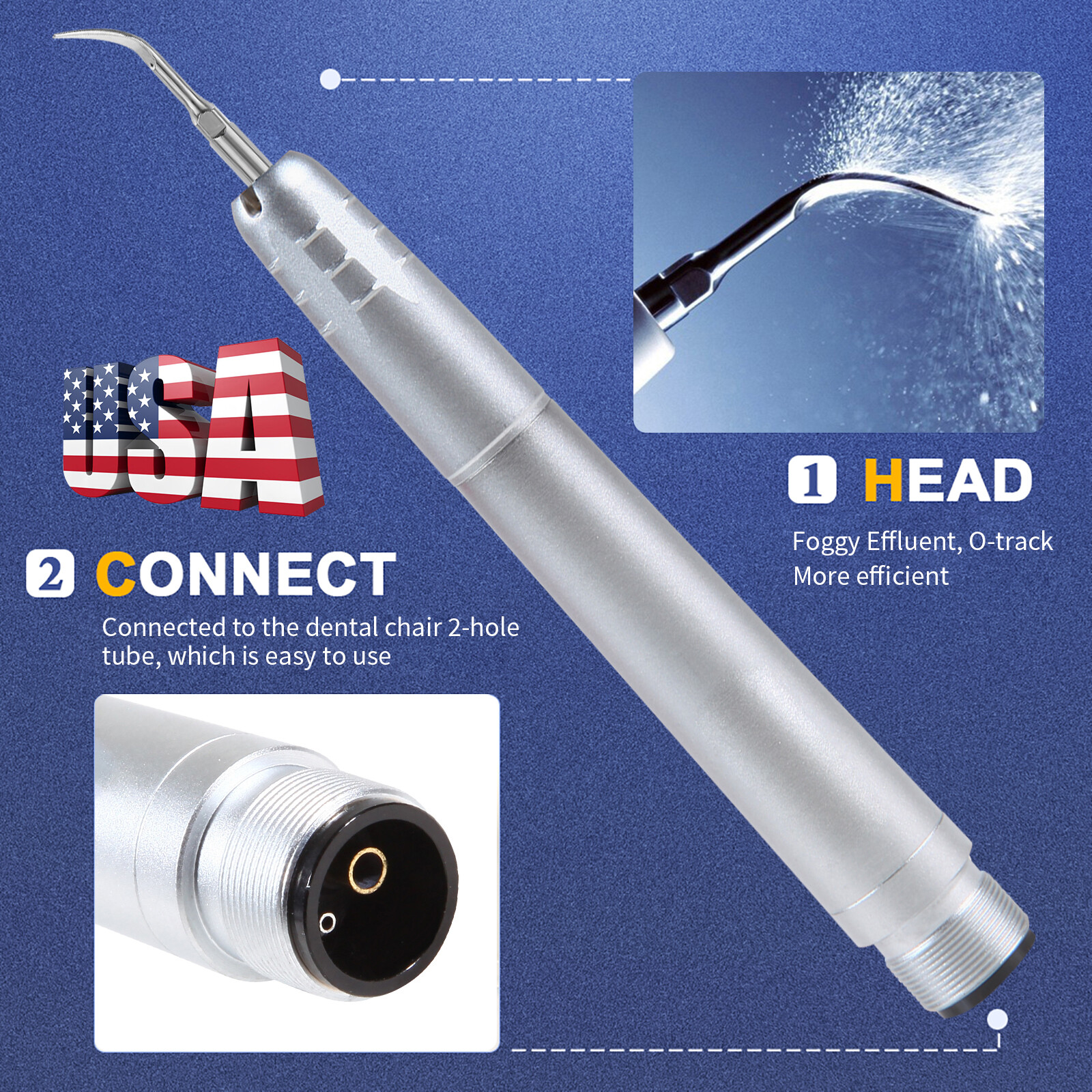 Dental Piezo Ultrasonic Air Scaler Handpiece Hygienist 2/4 Holes With 3 Tips