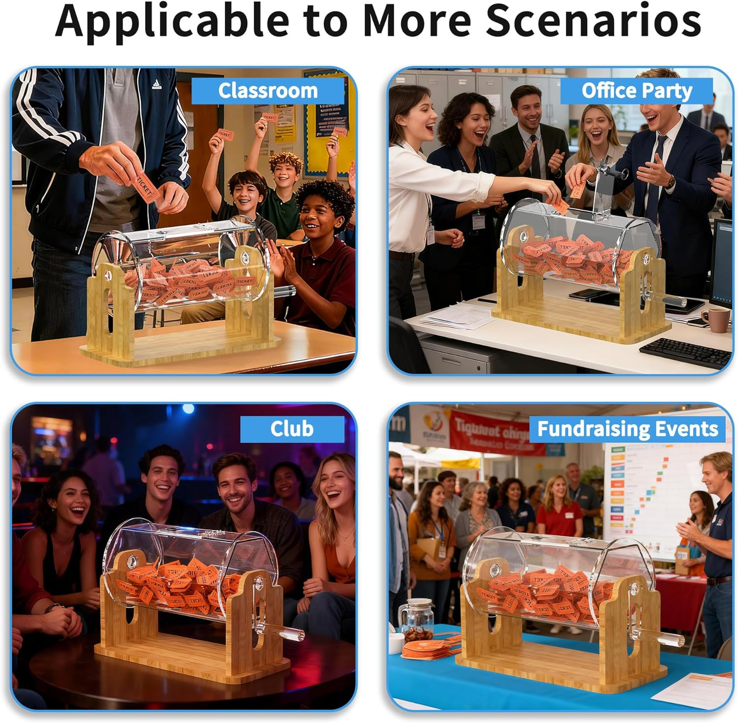 Acrylic Raffle Drum with Bamboo Base, Games & Events Pro Transparent Prize Spinn