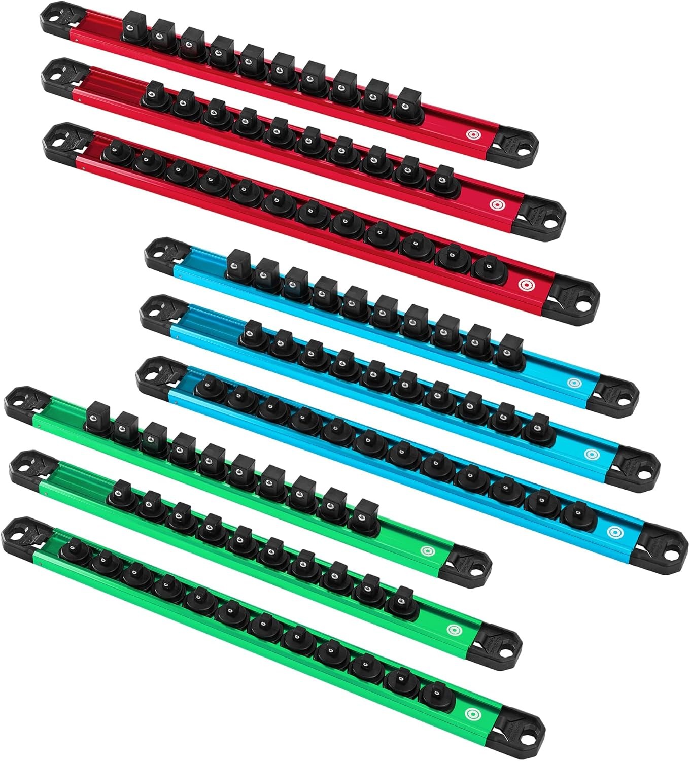 DURATECH 9PCS ALUMINUM MAGNETIC SOCKET ORGANIZER RAIL SET Socket Holder 96 Clips