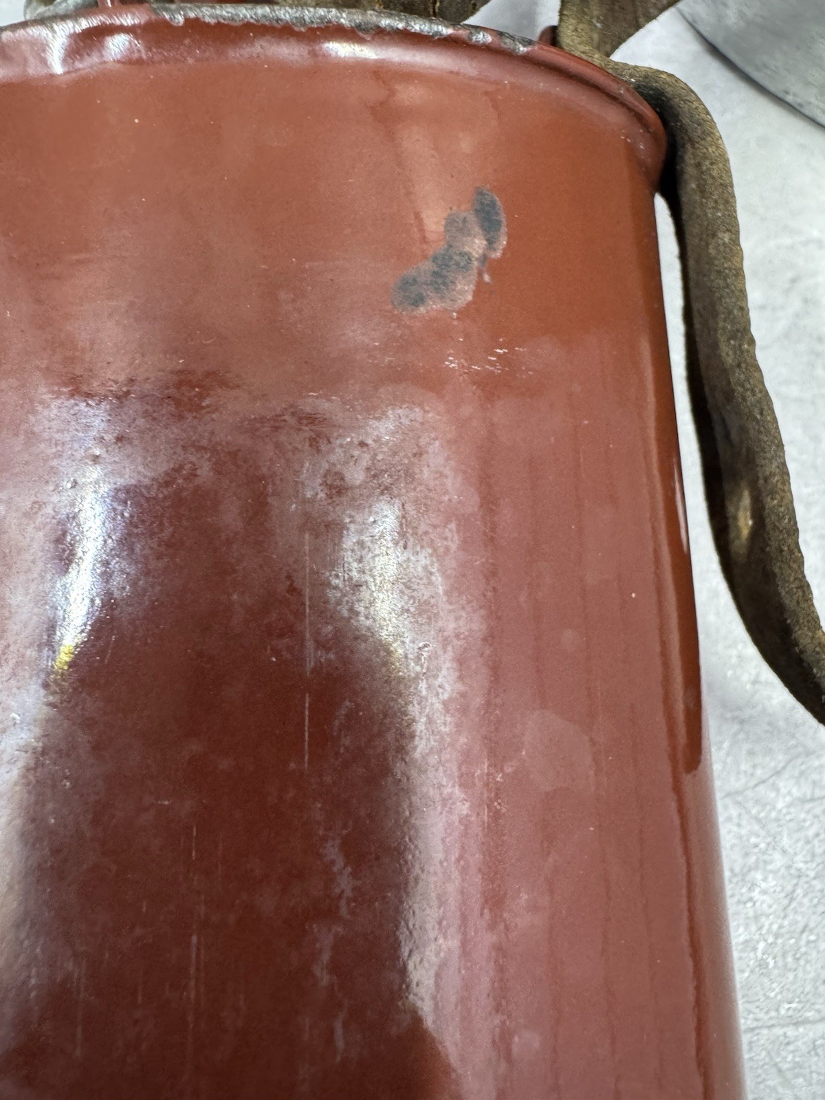 Vintage Swiss Army Canteen Enamel Water Bottle w/ Cork & Leather Strap 8.5”