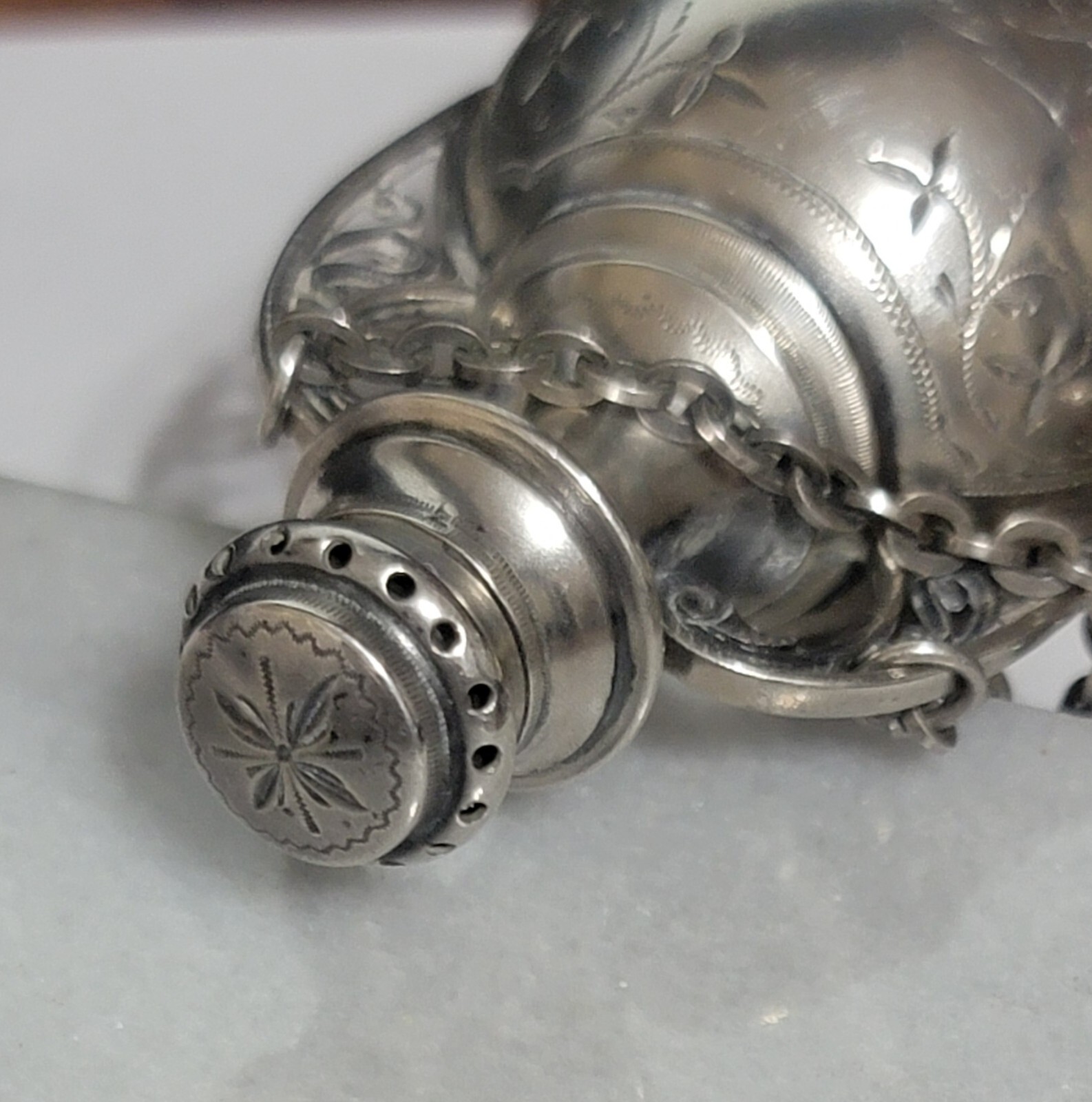 Great 1873 Hanging Sterling Chatelain w/ Scent Bottle