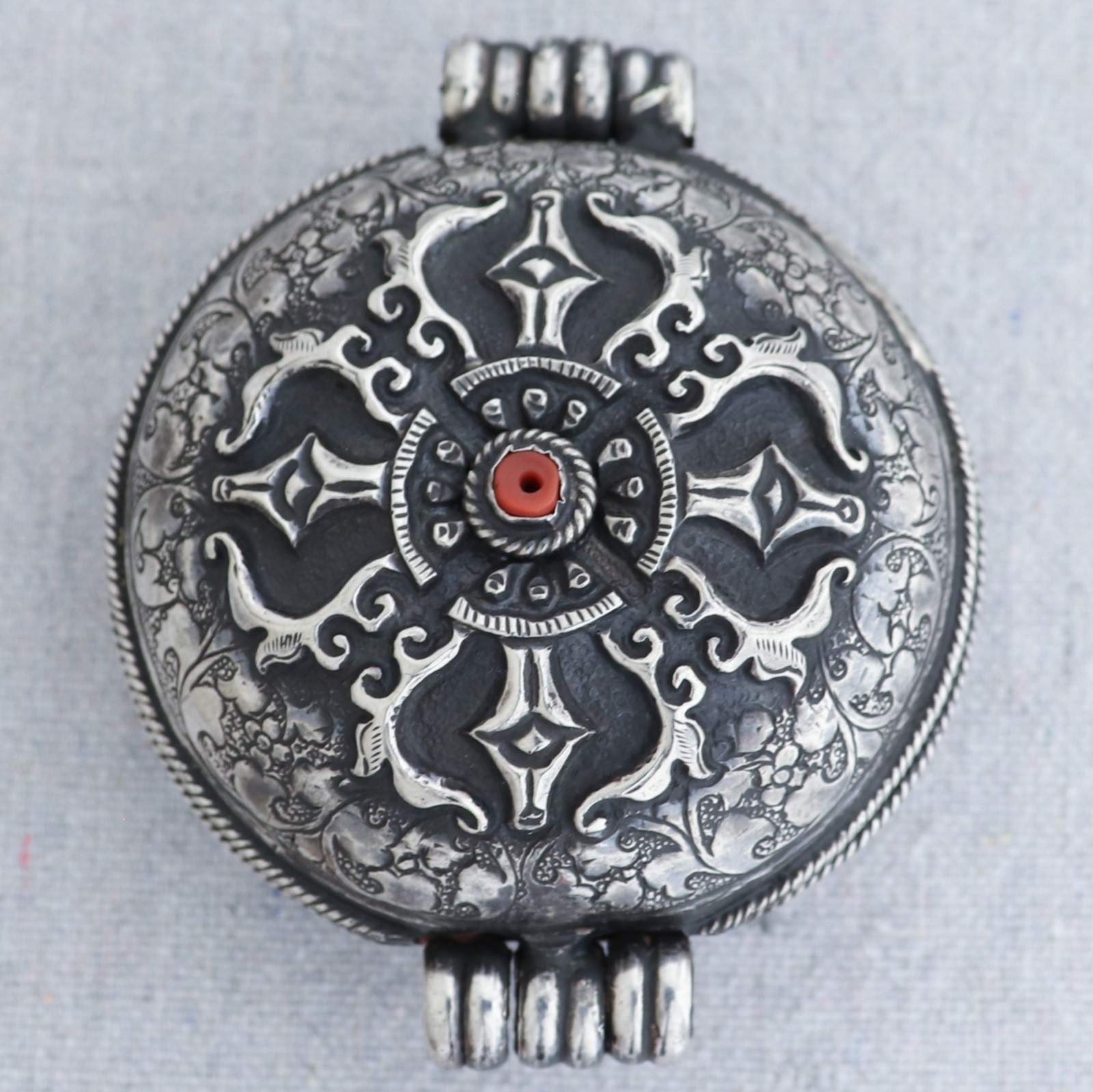 Antique Tibetan Buddhist Sterling Silver Gau Amulet Prayer Box Amulet Pendant 3"