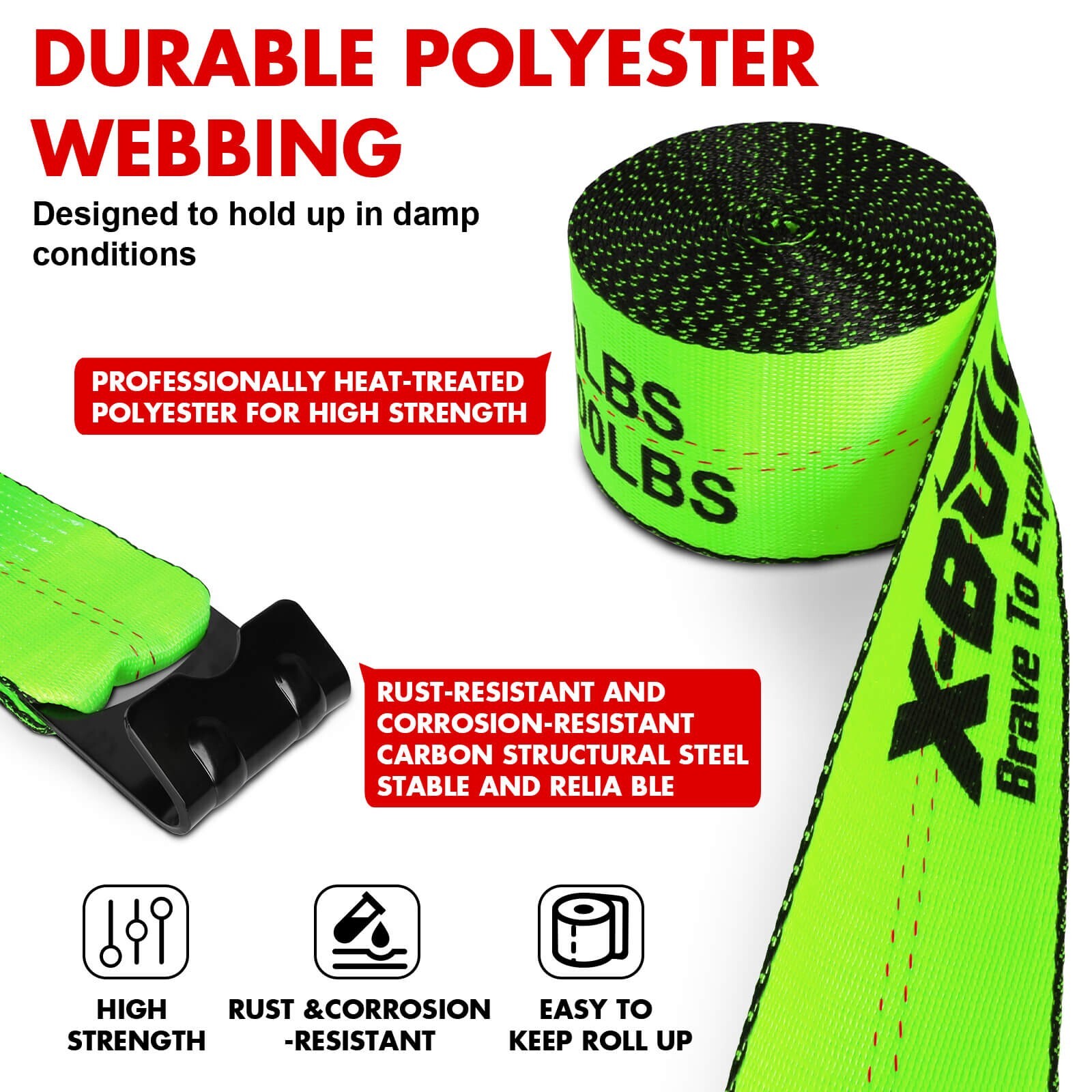 X-BULL 10 Pack 4" x 30' Winch Truck Straps w/Flat Hook for Towing 18000 lbs