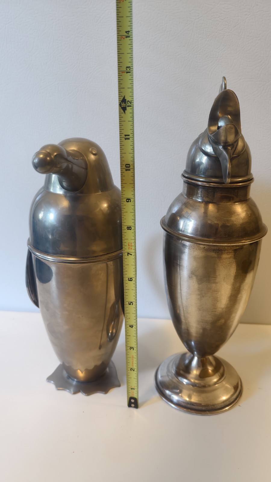 2 of Restoration Hardware Silver Penguin & Rooster Cocktail Shaker Set Vintage