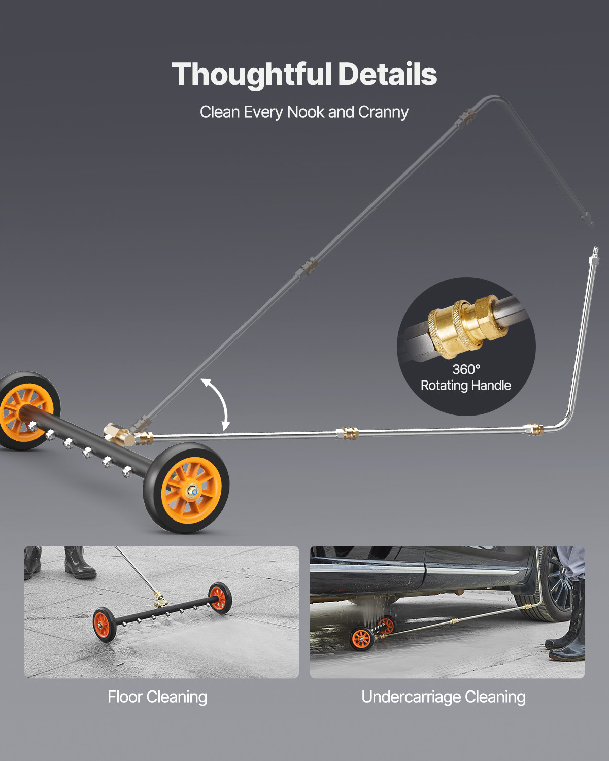 24" Pressure Washer Undercarriage Cleaner with 2 Wheels 2 Extended Wands