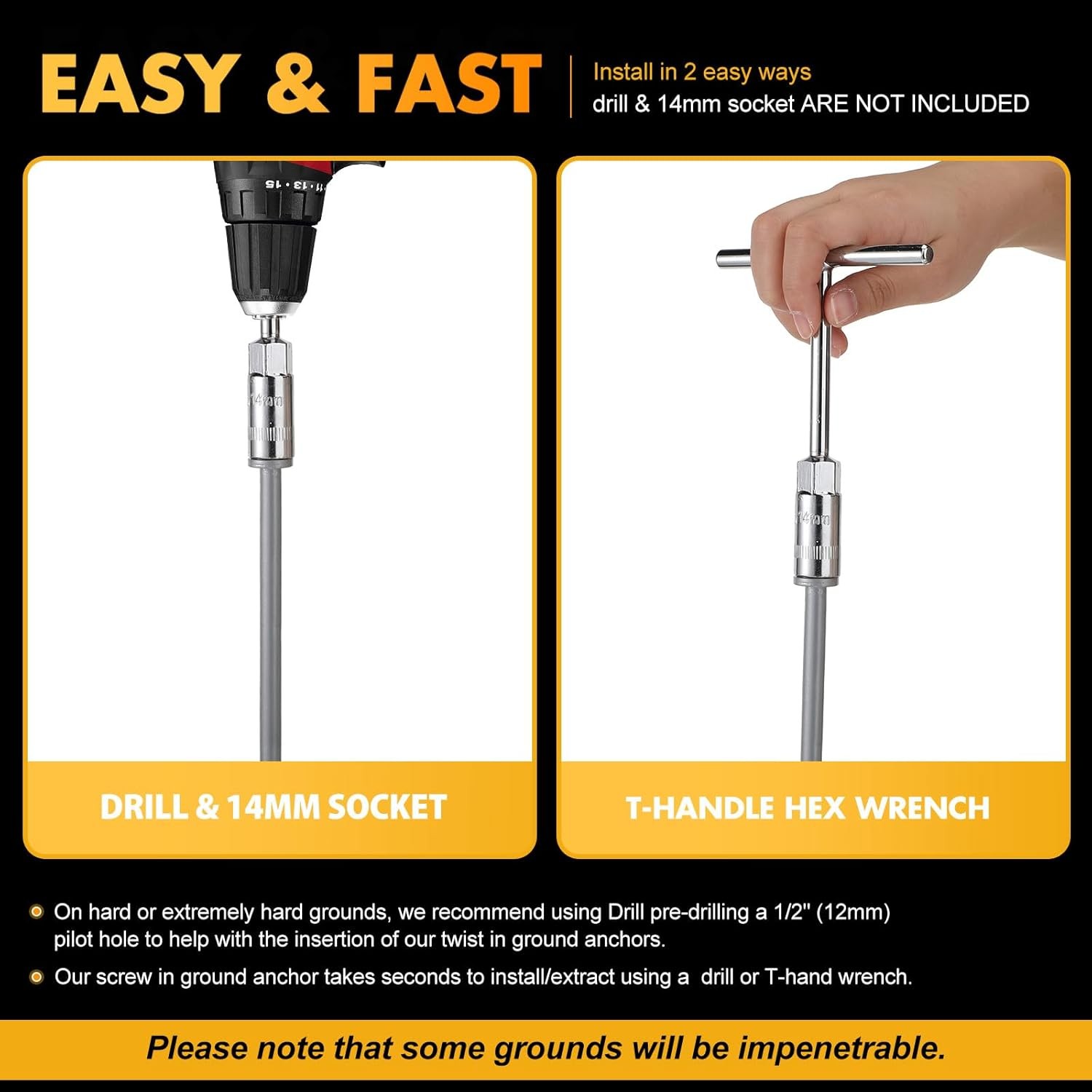 12-Inch Ground Anchors Screw-In Tent Stakes, 8-Piece Set