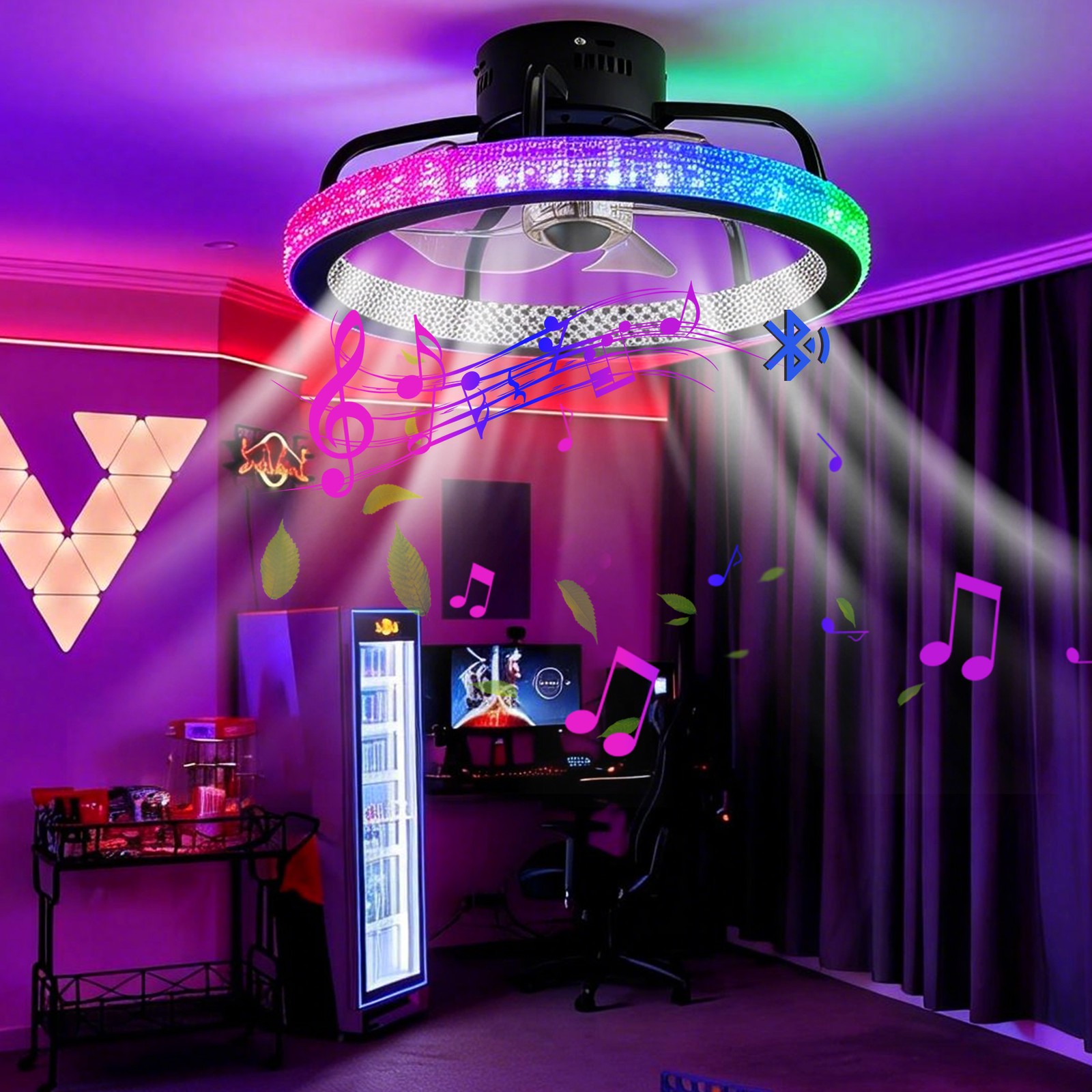 TCFUNDY Flush Mount LED Ceiling Fan with Light APP Control w/ Bluetooth Speaker