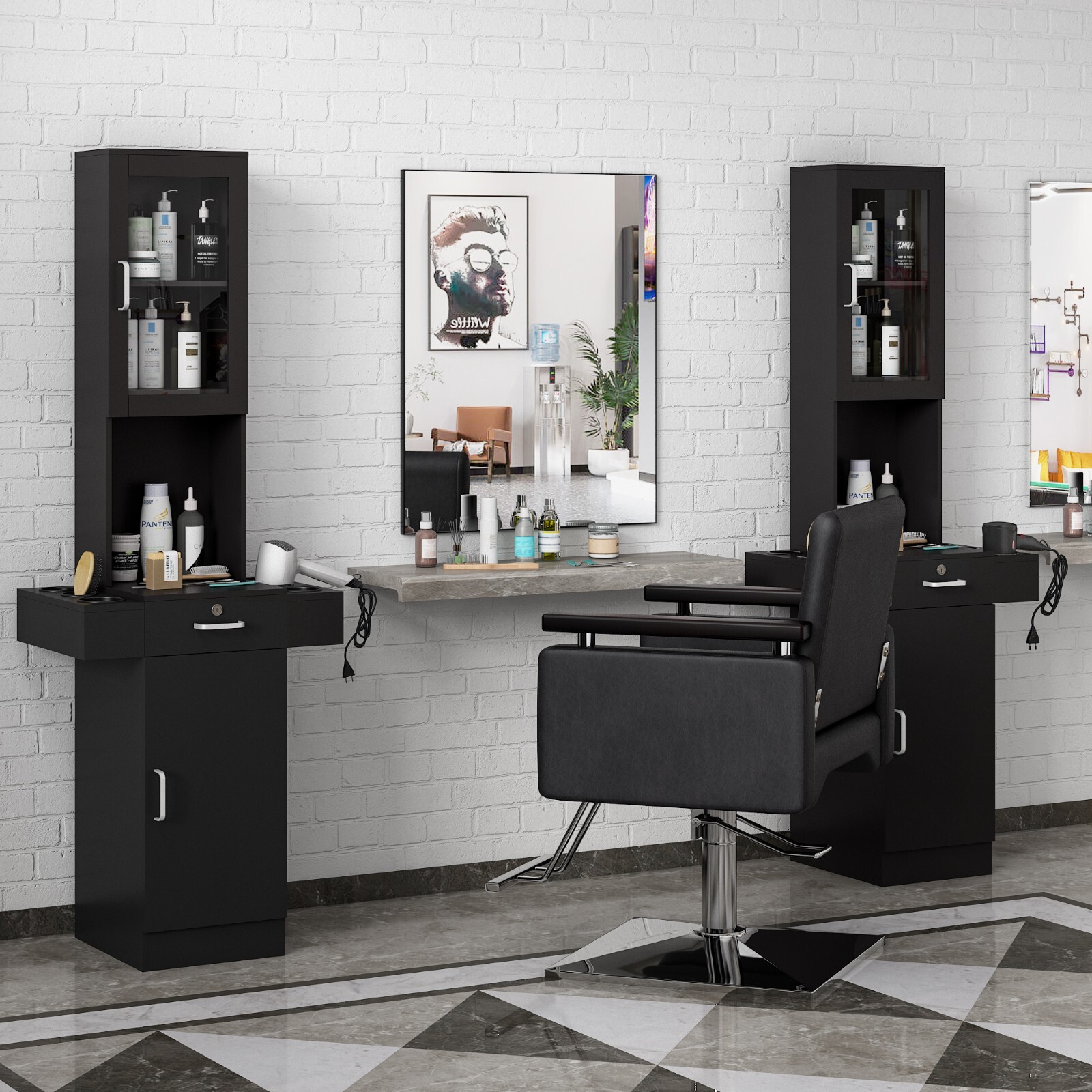 Salon Station Barber Beauty Spa Storage Cabinet Equipment W/Glass Door, Shelves