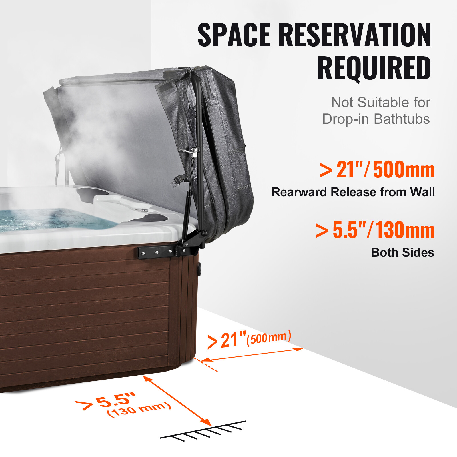 VEVOR Hot Tub Cover Lift Hydraulic 69-96.5 in Width Adjustable for Hot Tub Spa