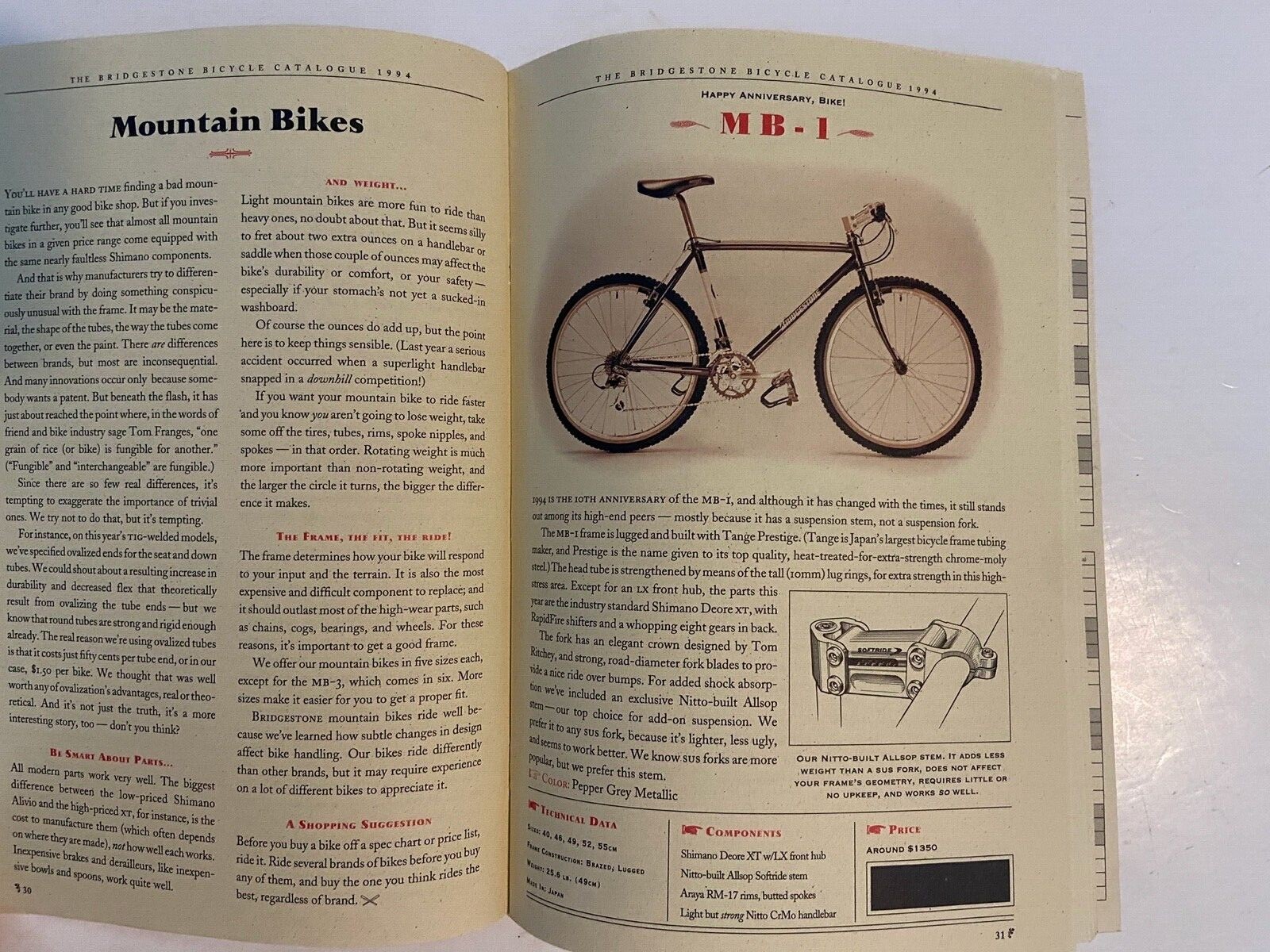 The 1994 Bridgestone Bicycle Catalog ~ Vintage ORIGINAL NOS Makers Fine Bicycles