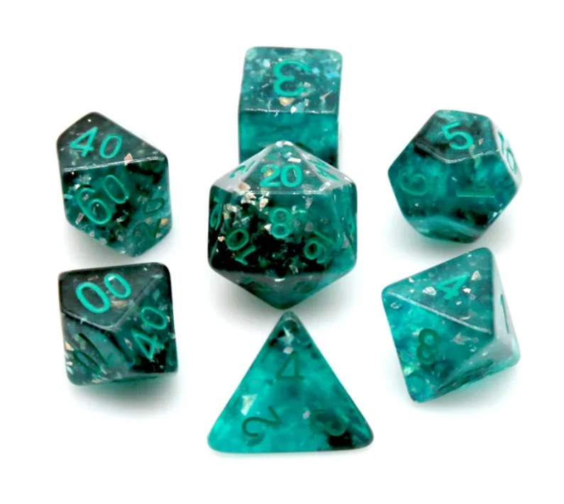 Gleaming Aqua DnD Dice Set | Dungeons and Dragons | 7 Dice RPG Polyhedral Set d2