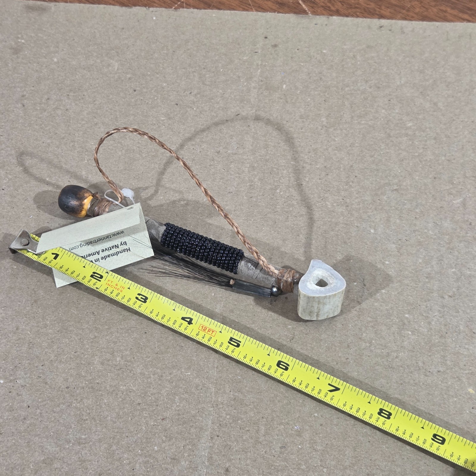 Authentic Navajo Peace Pipe 6" Handcrafted Black Beads leather wood stag