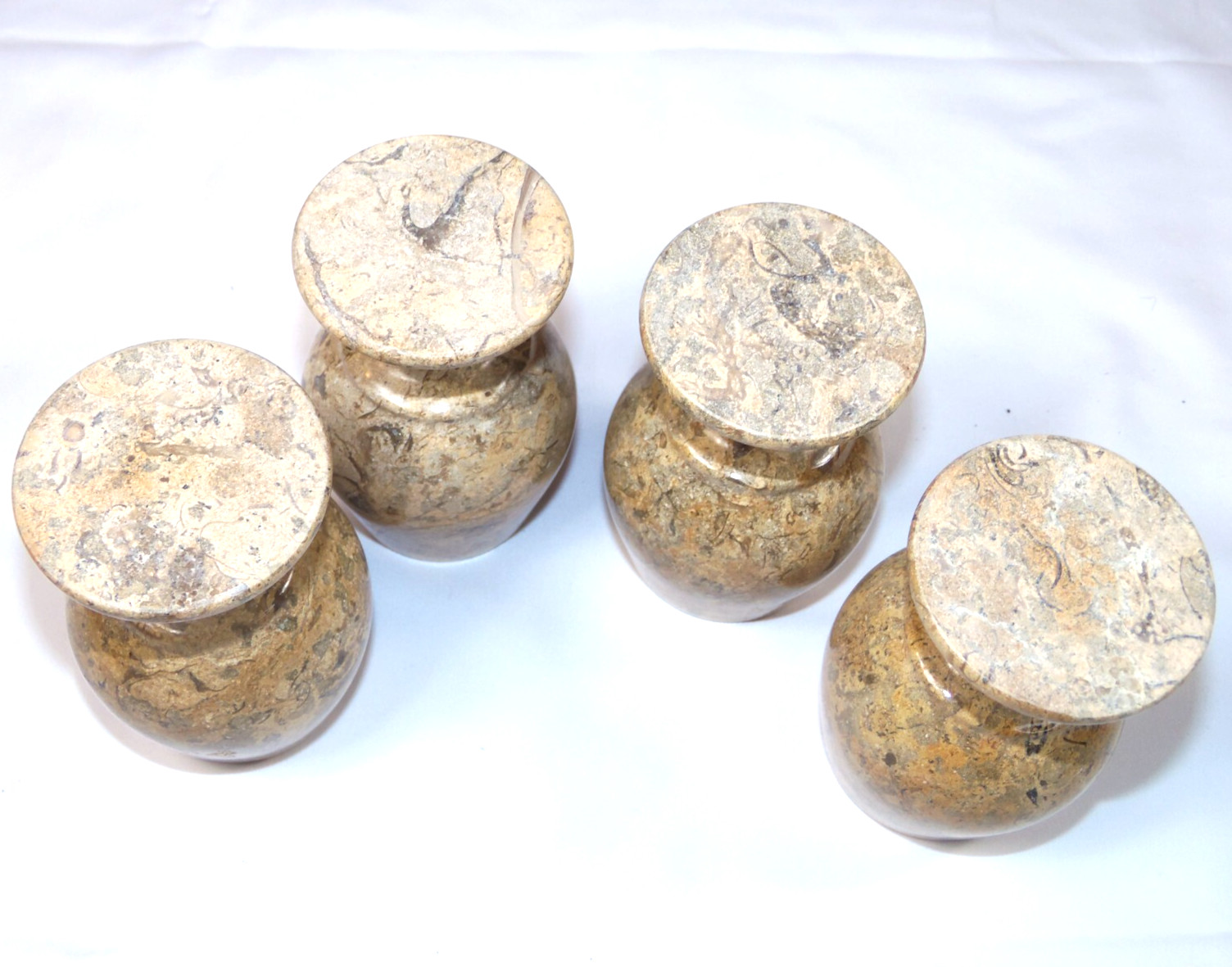 Set of 4 Exquisite 5" Kuwaiti Stone Goblets - Unique Hand-Carved Drinkware