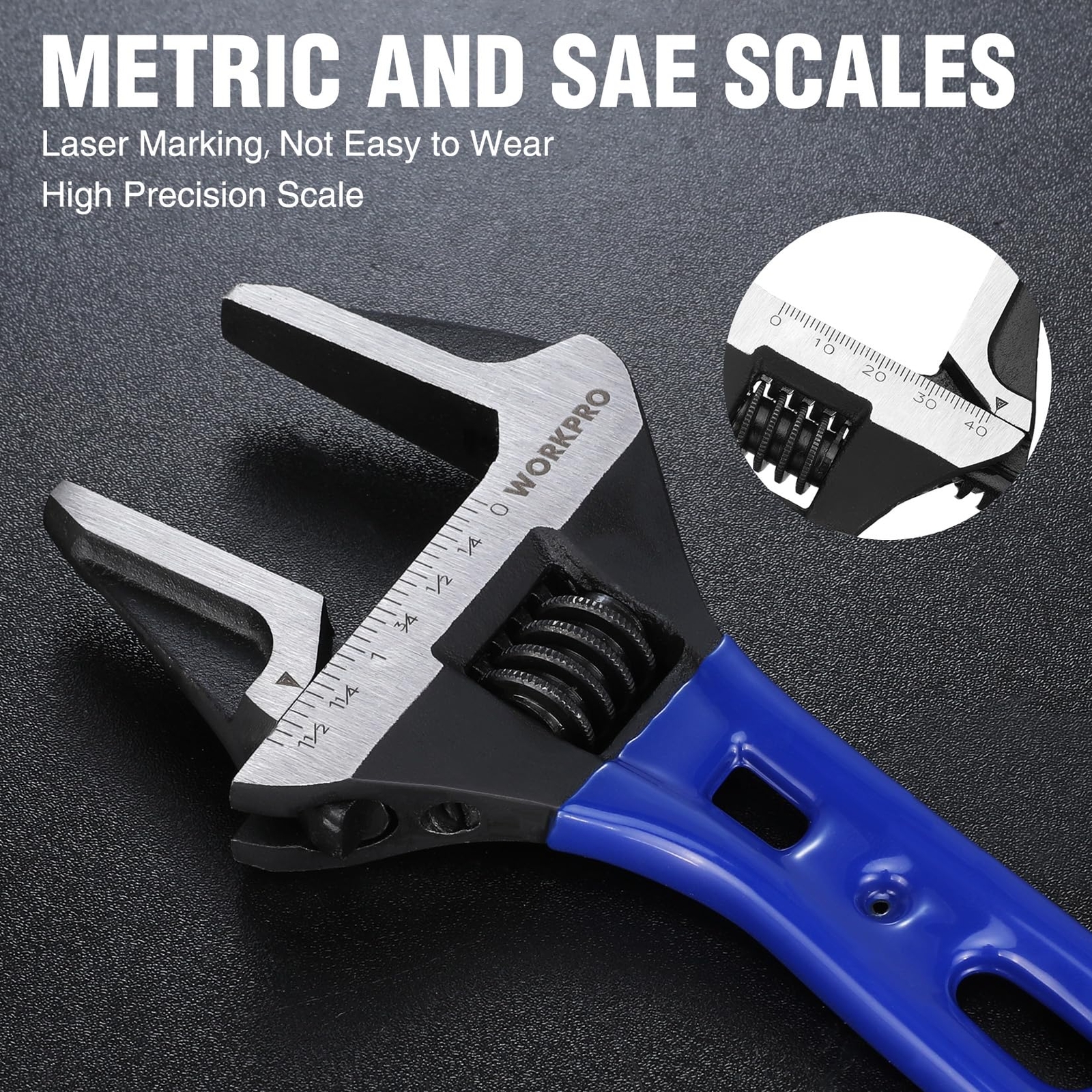 WORKPRO 4-inch Stubby Adjustable Wrench Metric/SAE Extra Wide Jaw Opening Wrench