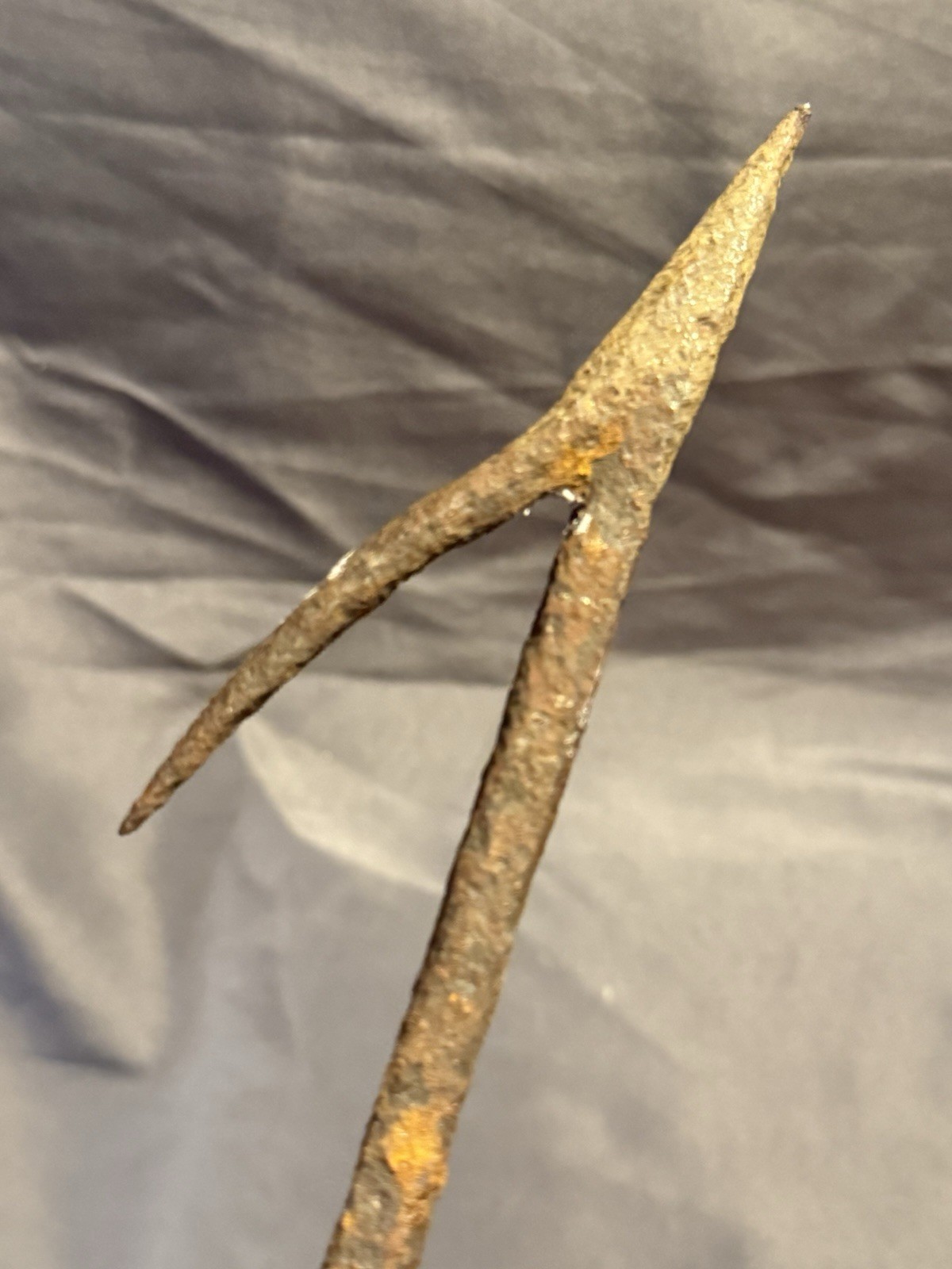 Early Antique Primitive Nautical Hand Held Wrought Iron Barbed Harpoon Gaff