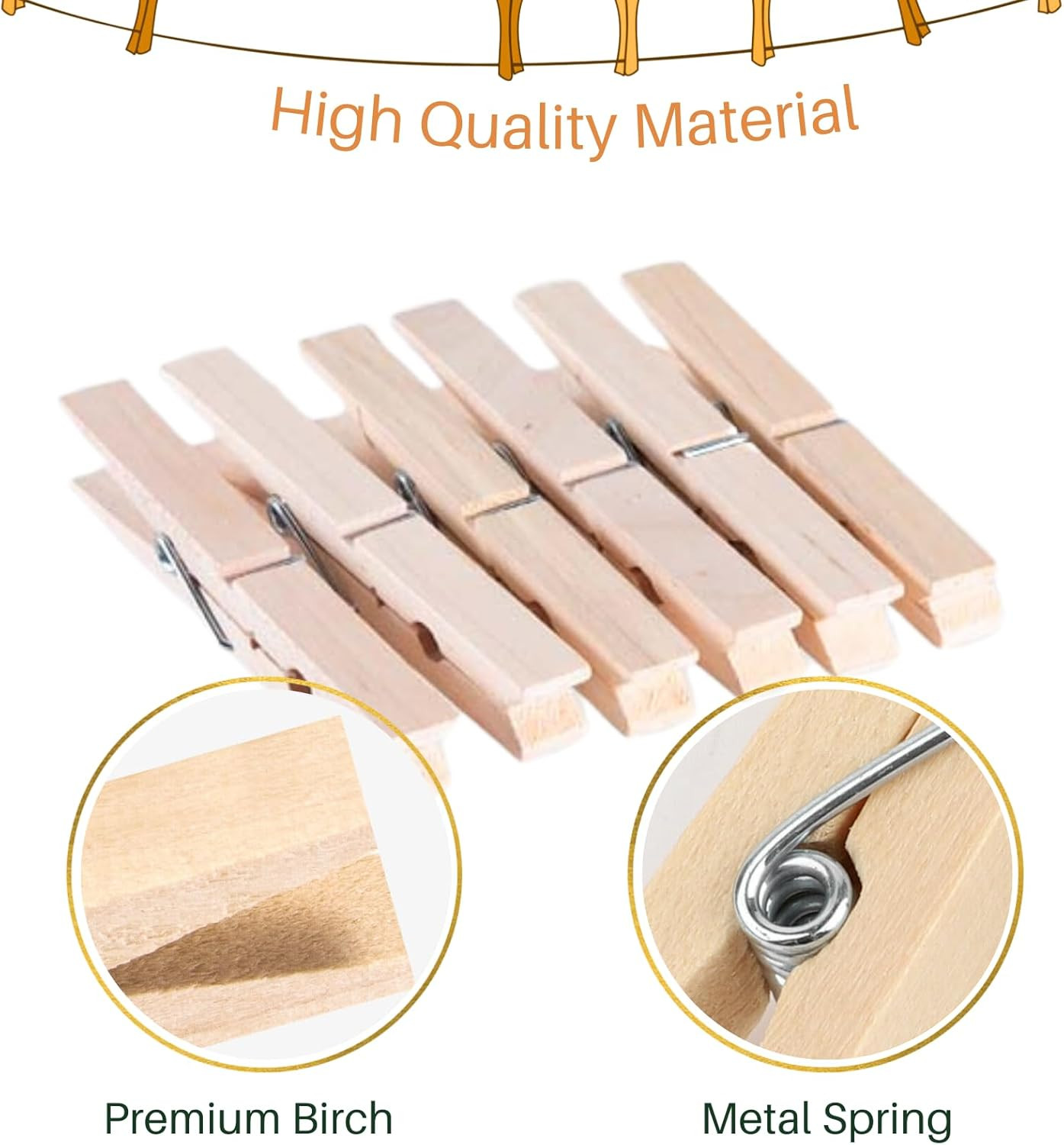 Wood Clothes Pin,Natural Birchwood Clothespins,Strong Grip,Heavy Duty Outdoor Cl