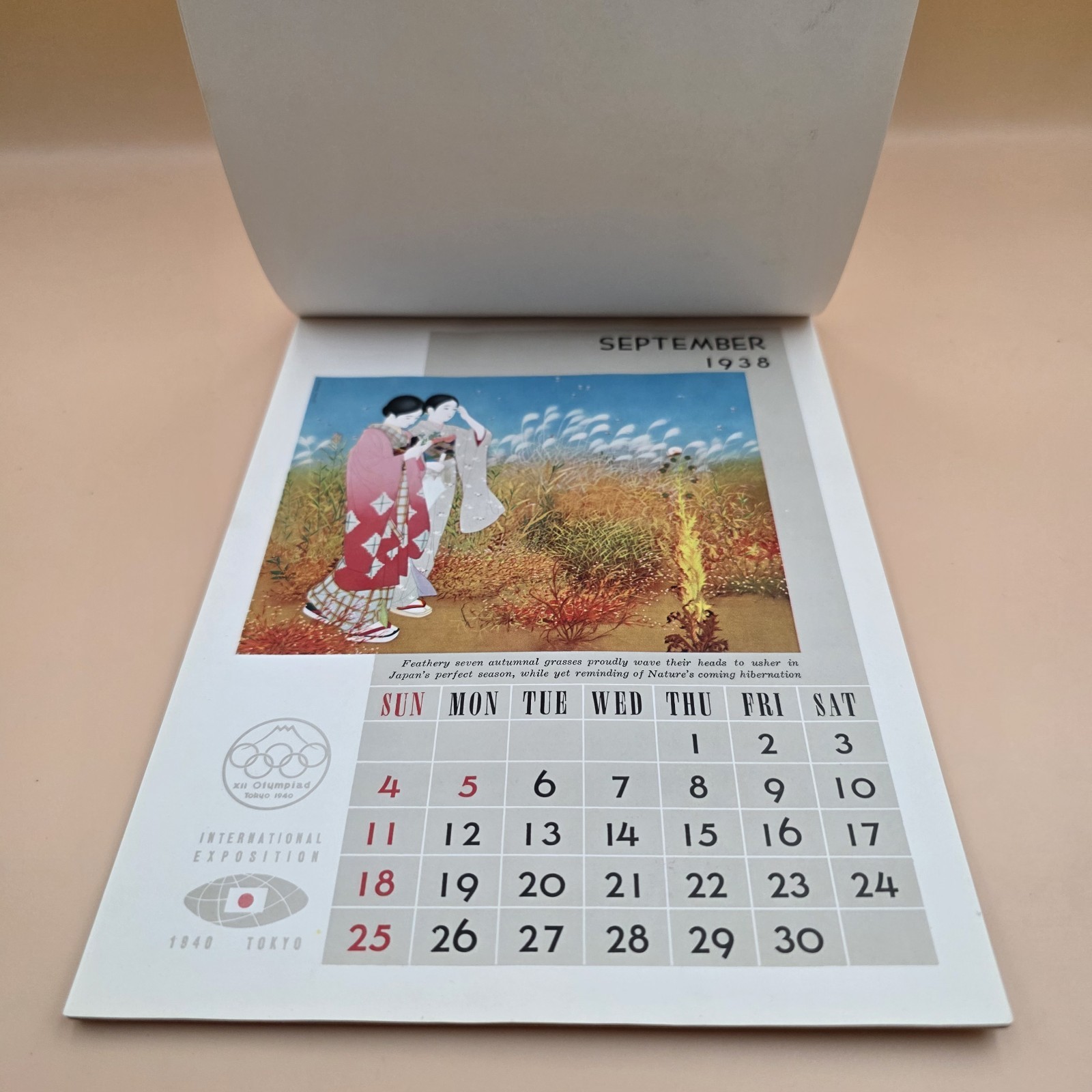 RARE XII Olympiad Ephemera Tokyo Japan 1938 Calendar WWII Canceled 1940 Olympics