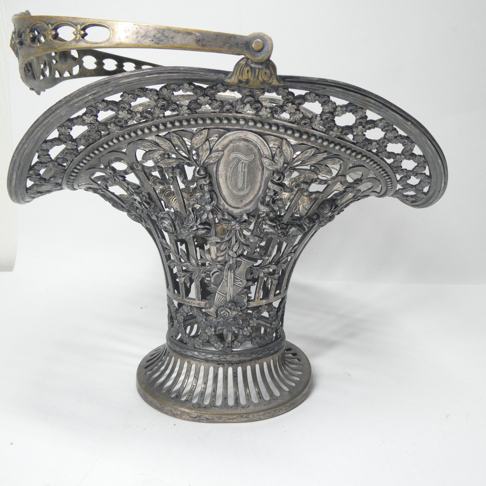 German Silver Pierced Bride’s Basket B.M. Germany Hallmarked Antique Art Nouveau