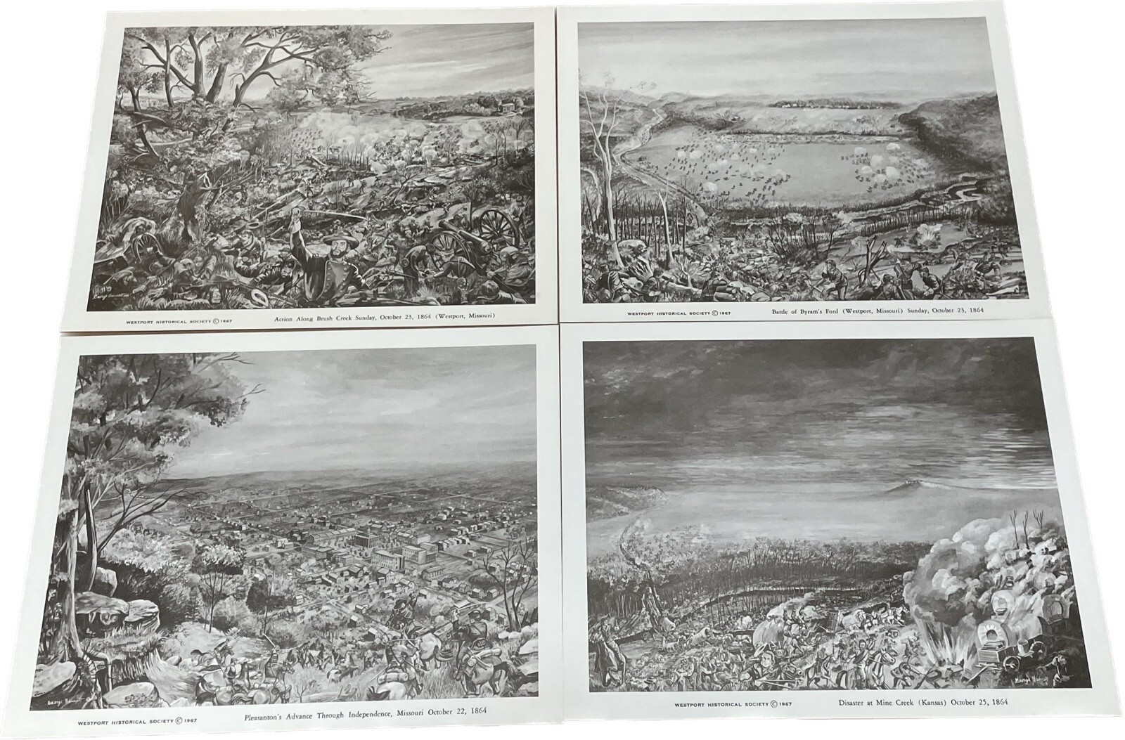 4 Civil War Prints Westport Historical Society Kansas City Missouri Battles RARE