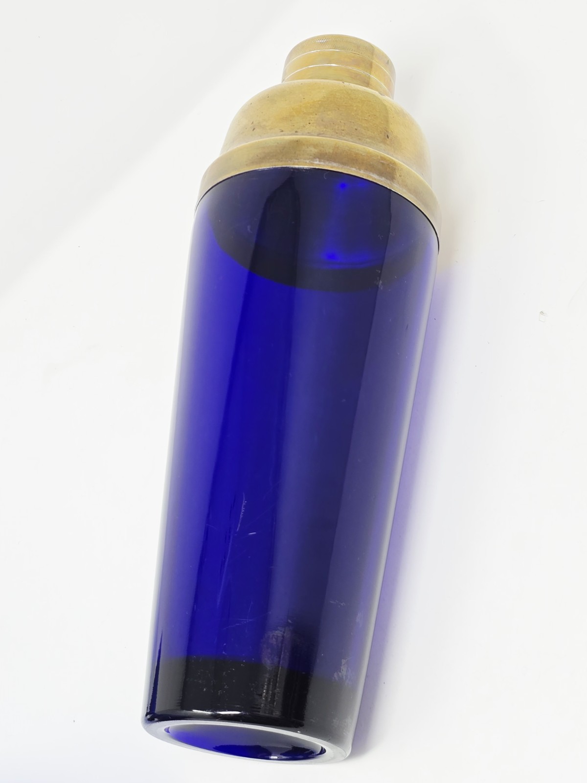 Rare Large Cobalt & Brass Art Deco Cocktail Shaker & Vintage Cobalt Glasses