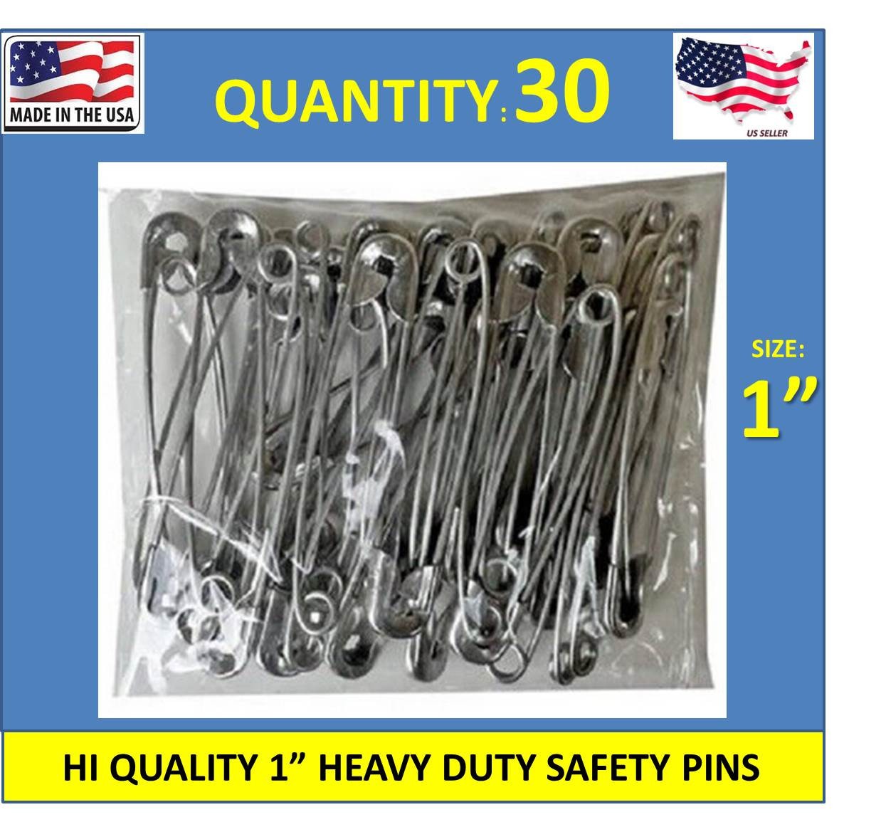 30 ALLOY STEEL STRONG 1 INCH SAFETY PINS 1" PINS FOR QUILTERS CRAFTERS SEWING