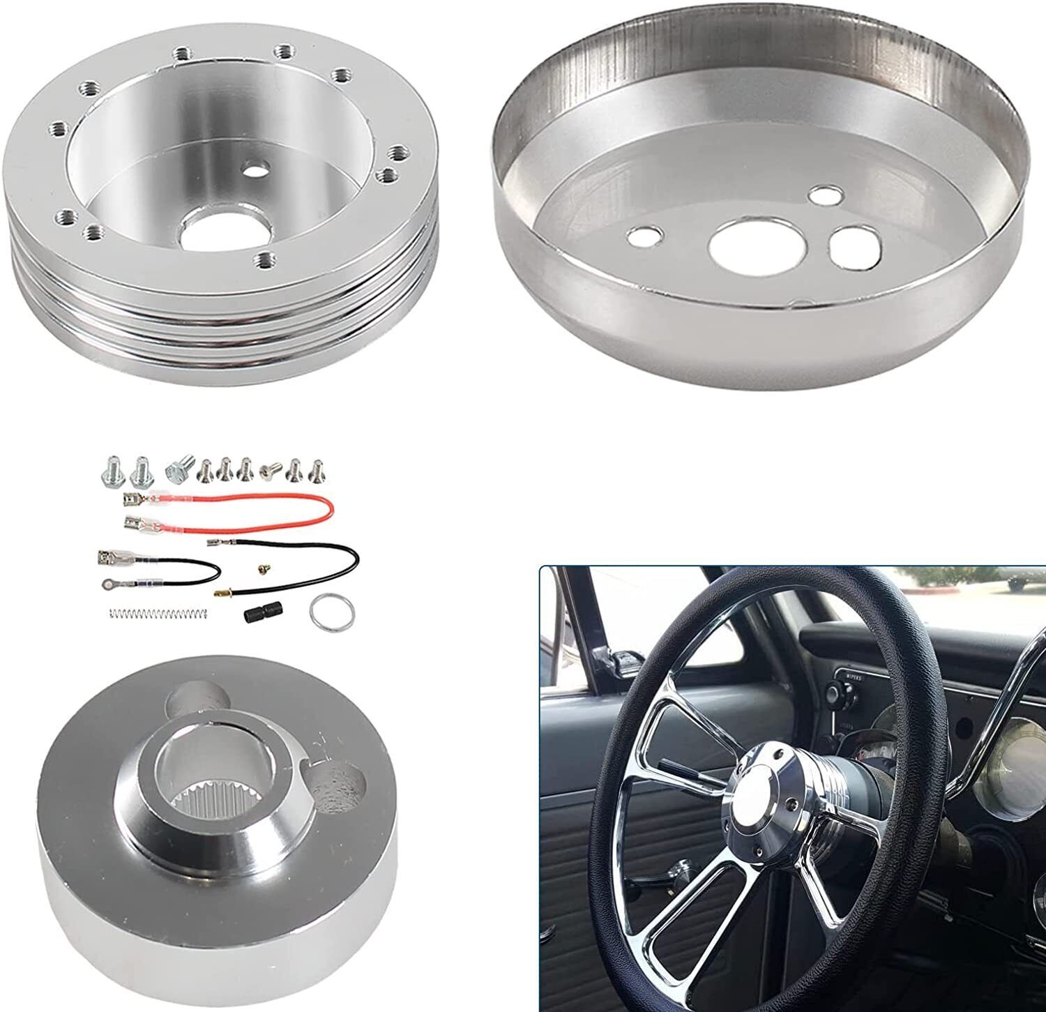 For GM Chevy 5 & 6 Hole Steering Wheel Polished Hub Adapter Flaming River Ididit