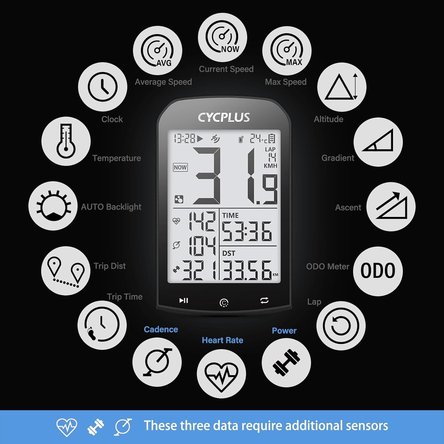 CYCPLUS M1 GPS Wireless Bike Computer Digital Speedometer with Bluetooth/ANT+