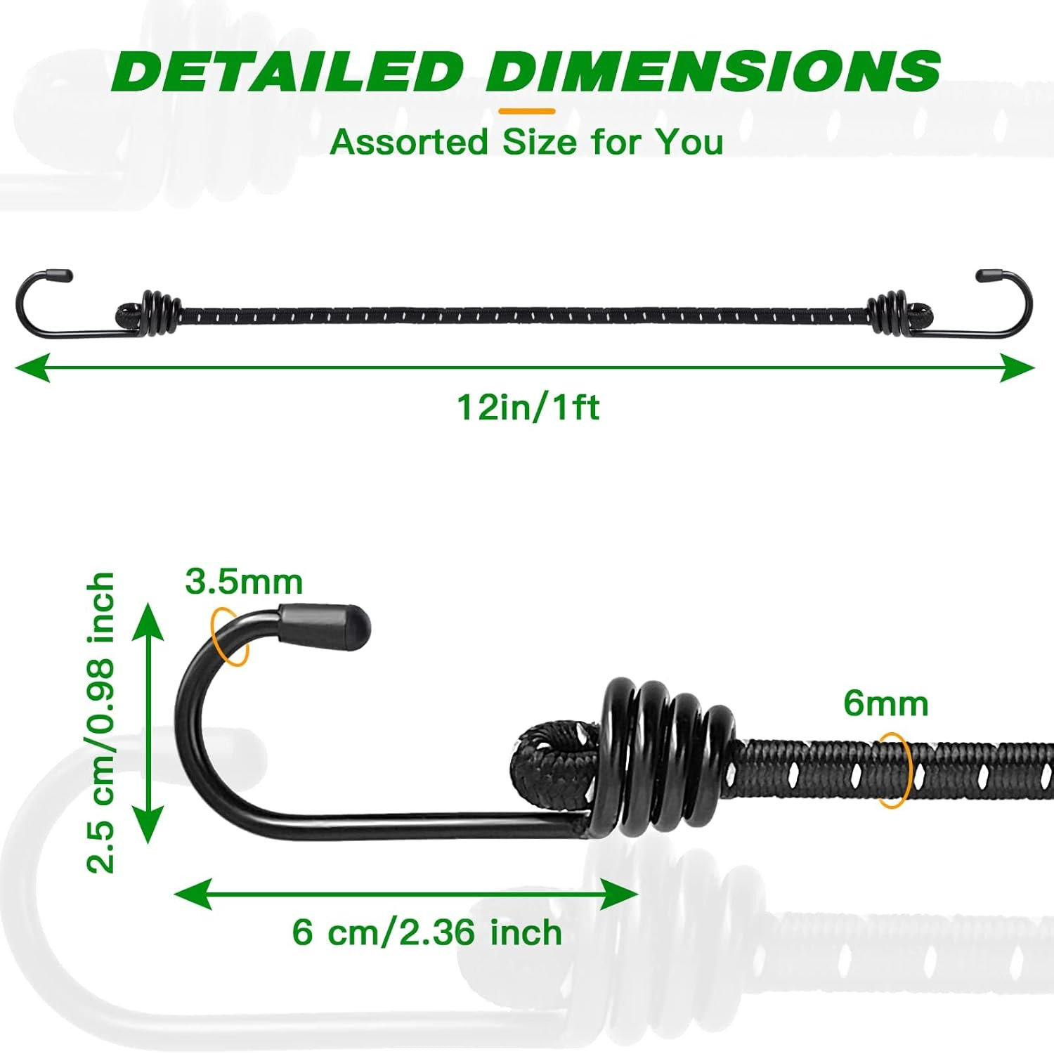 Bungee Cords with Hooks 12 Inch - Black Bungee Cords Heavy Duty Outdoor - Assort