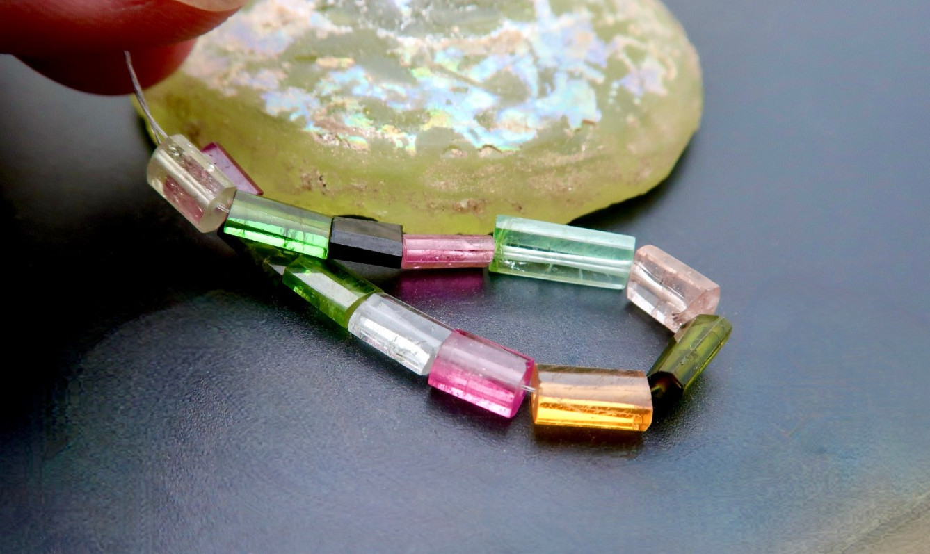 NEW GORGEOUS AAAAA MULTI COLOR TOURMALINE GEMSTONE BEADS FACETED CYLINDER BEADS