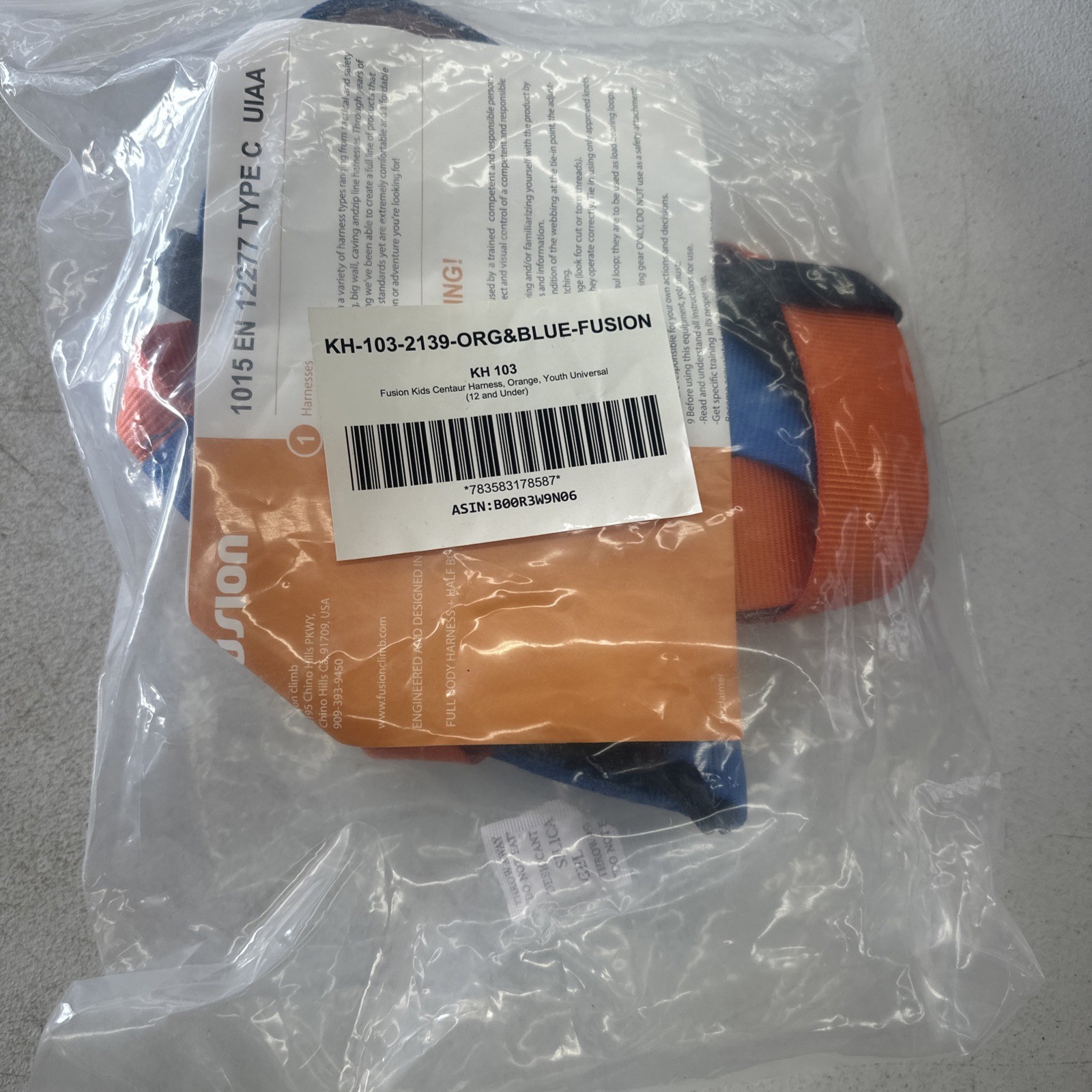 FUSION Climbing Half Body Harness - Size Small Model KH-103 YOUTH *NEW