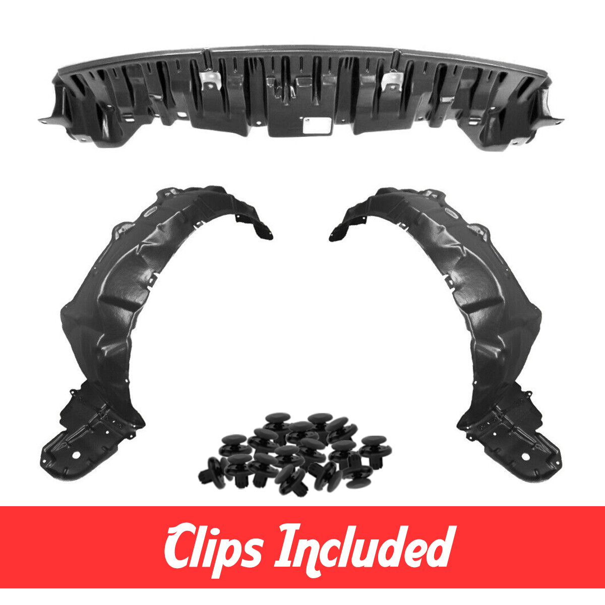 Front Fender Liner & Engine Undercover Set w/ Clips For 2010-2011 Toyota Prius