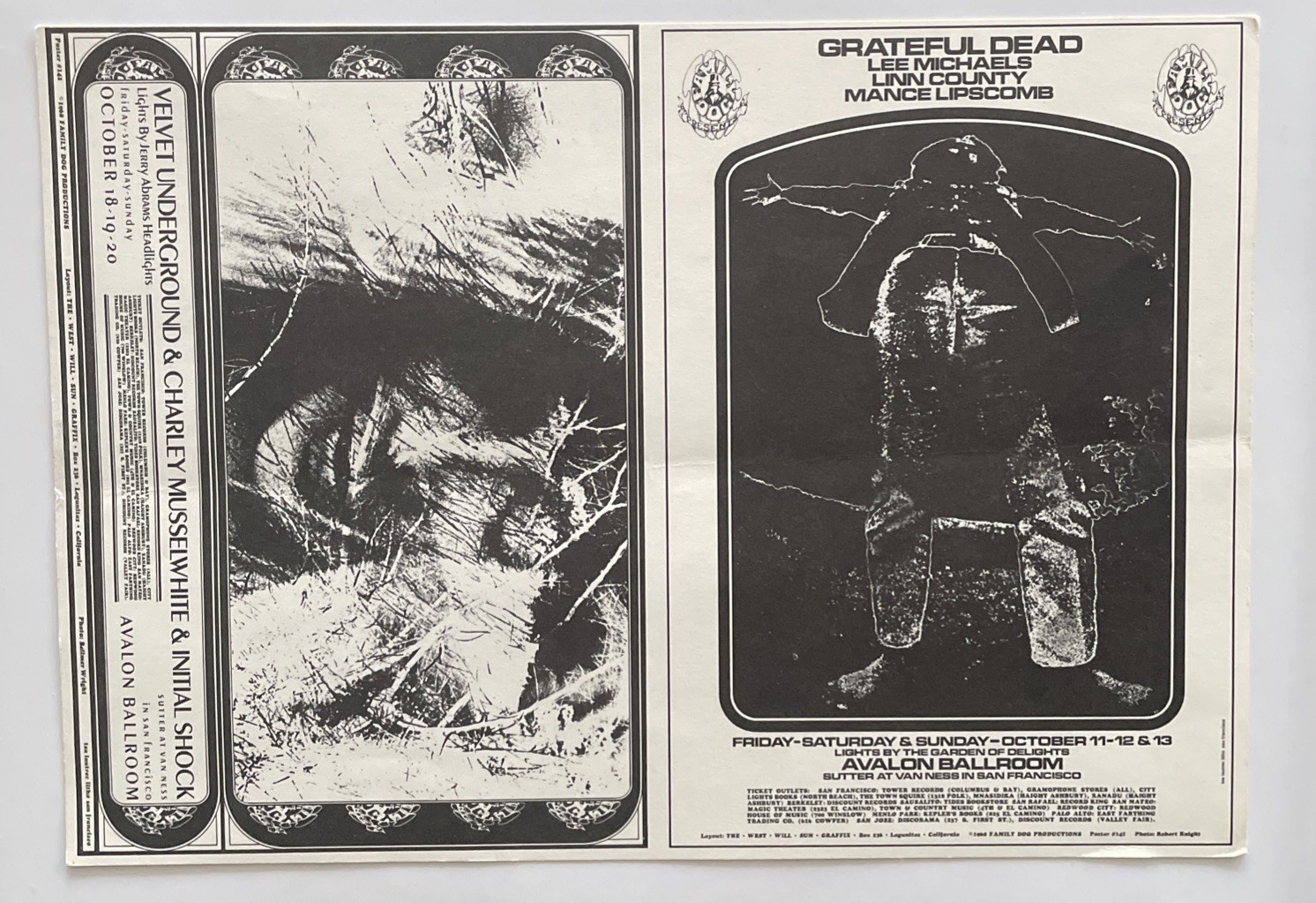 1968 Velvet Underground, Grateful Dead, FD-141 , Double Handbill