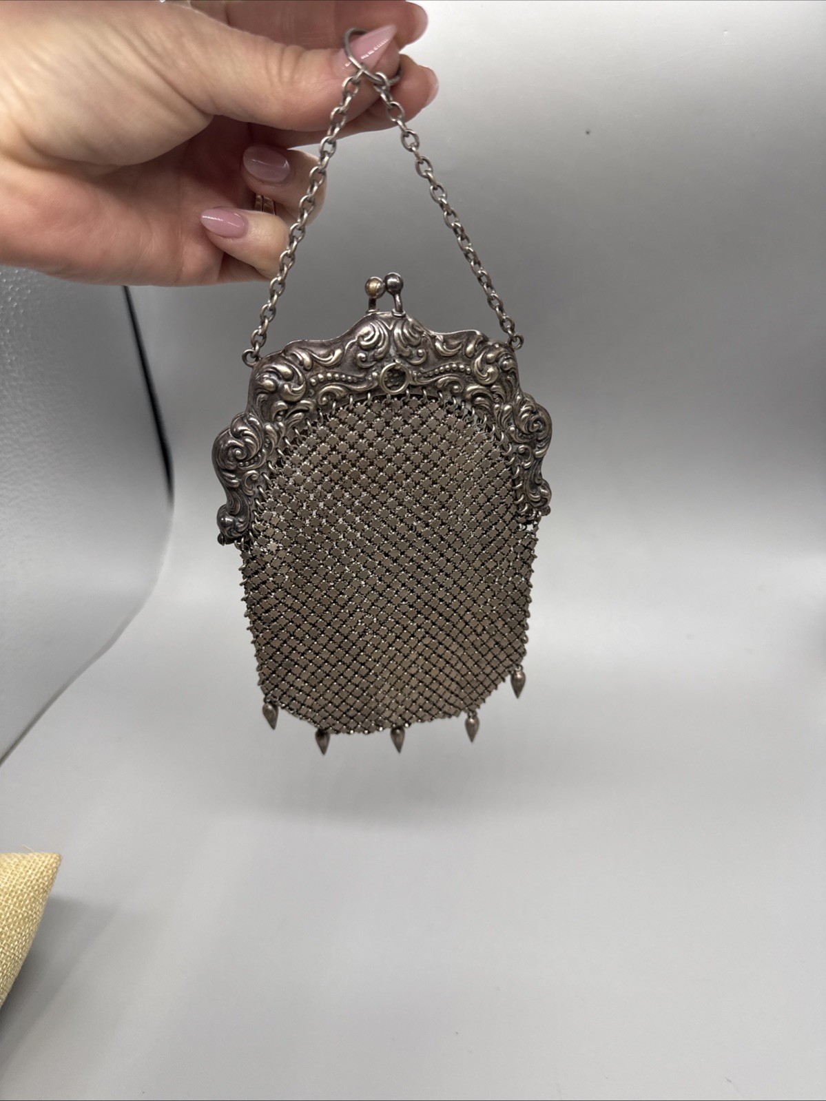 Amazing Antique Art Nouveau German Silver Purse Pouch Mesh Chainmail NICE